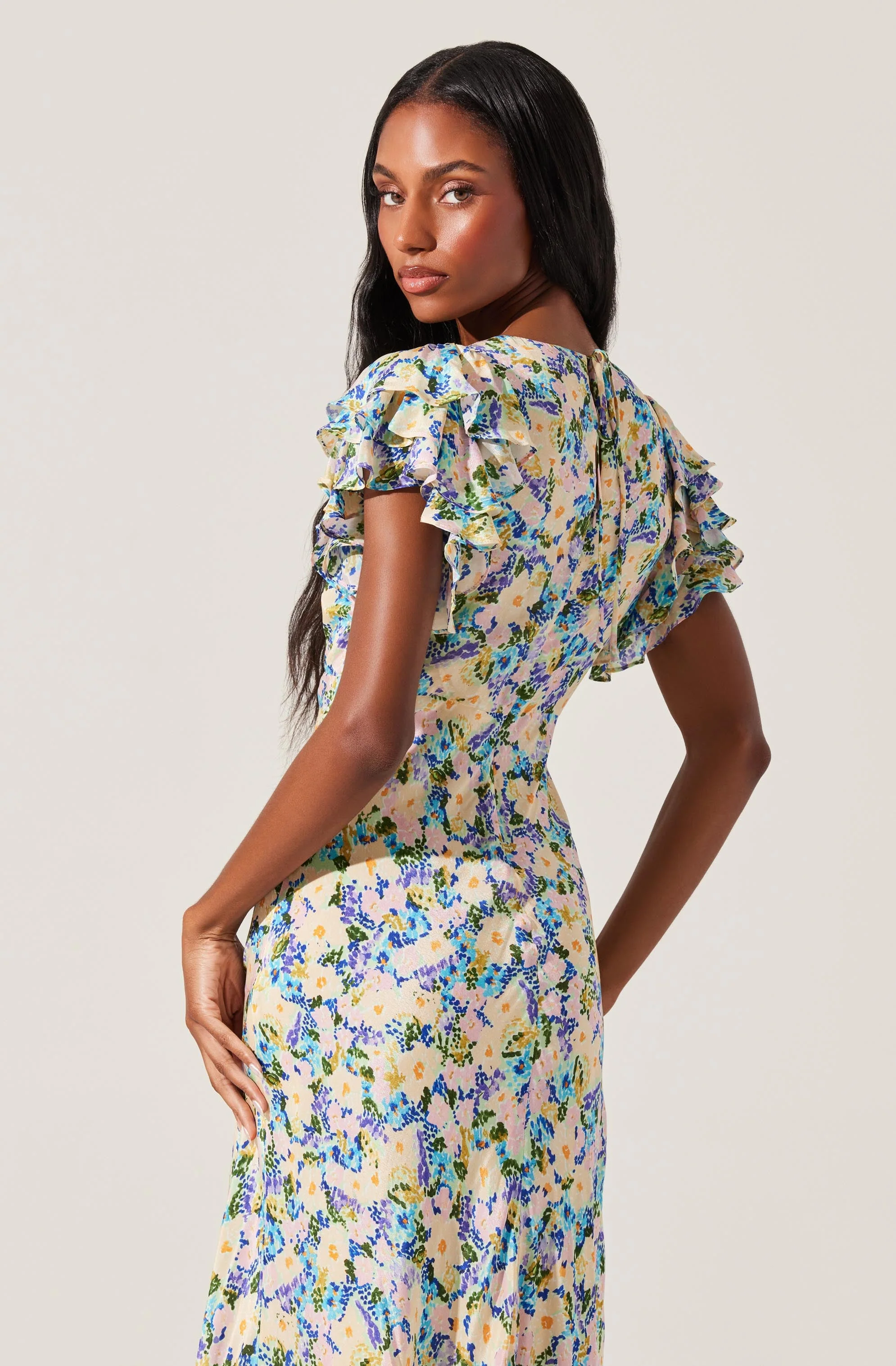 Celestine Floral Flutter Sleeve Midi Dress