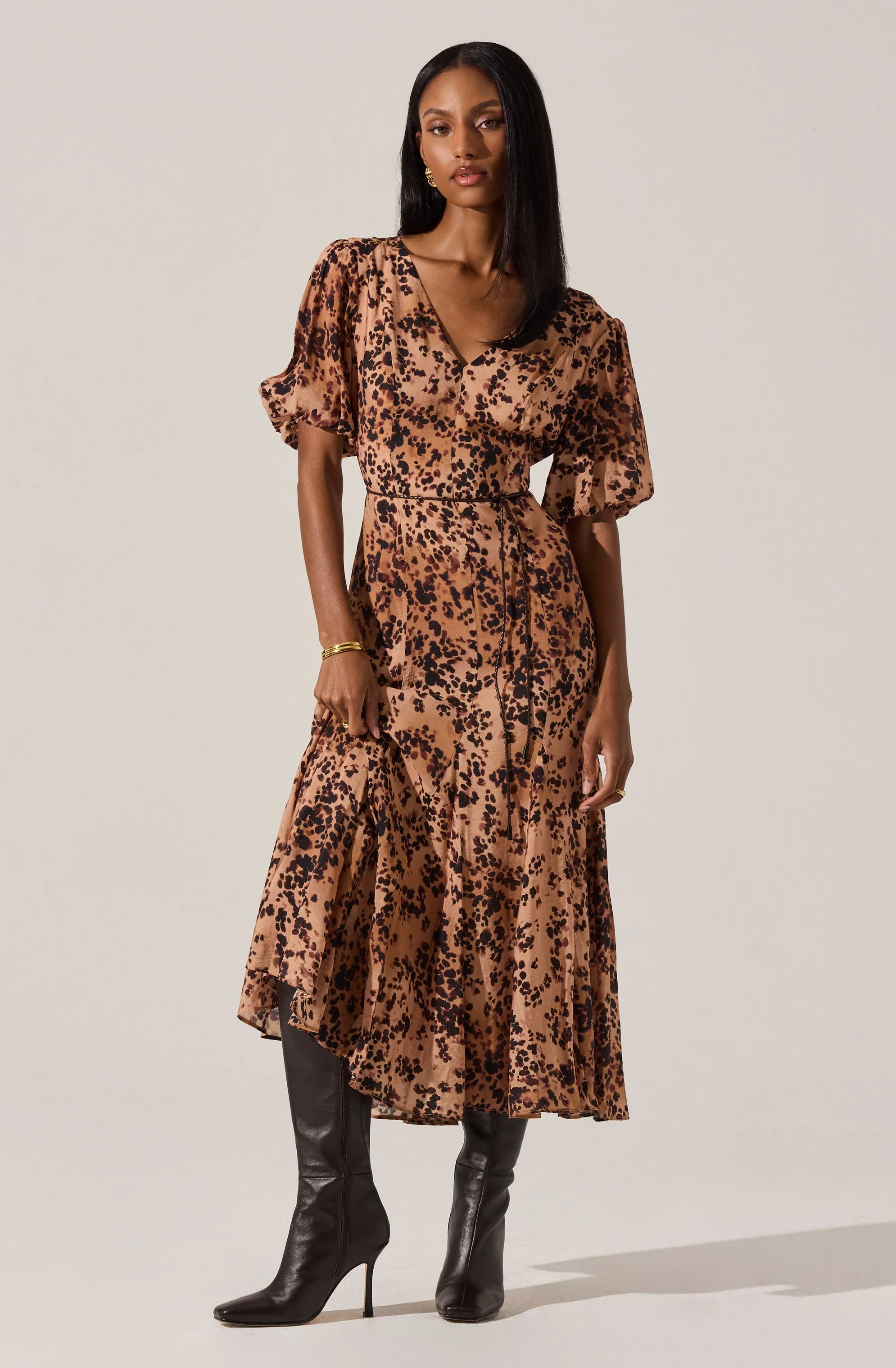 Lavena V-Neck Puff Sleeve Dress