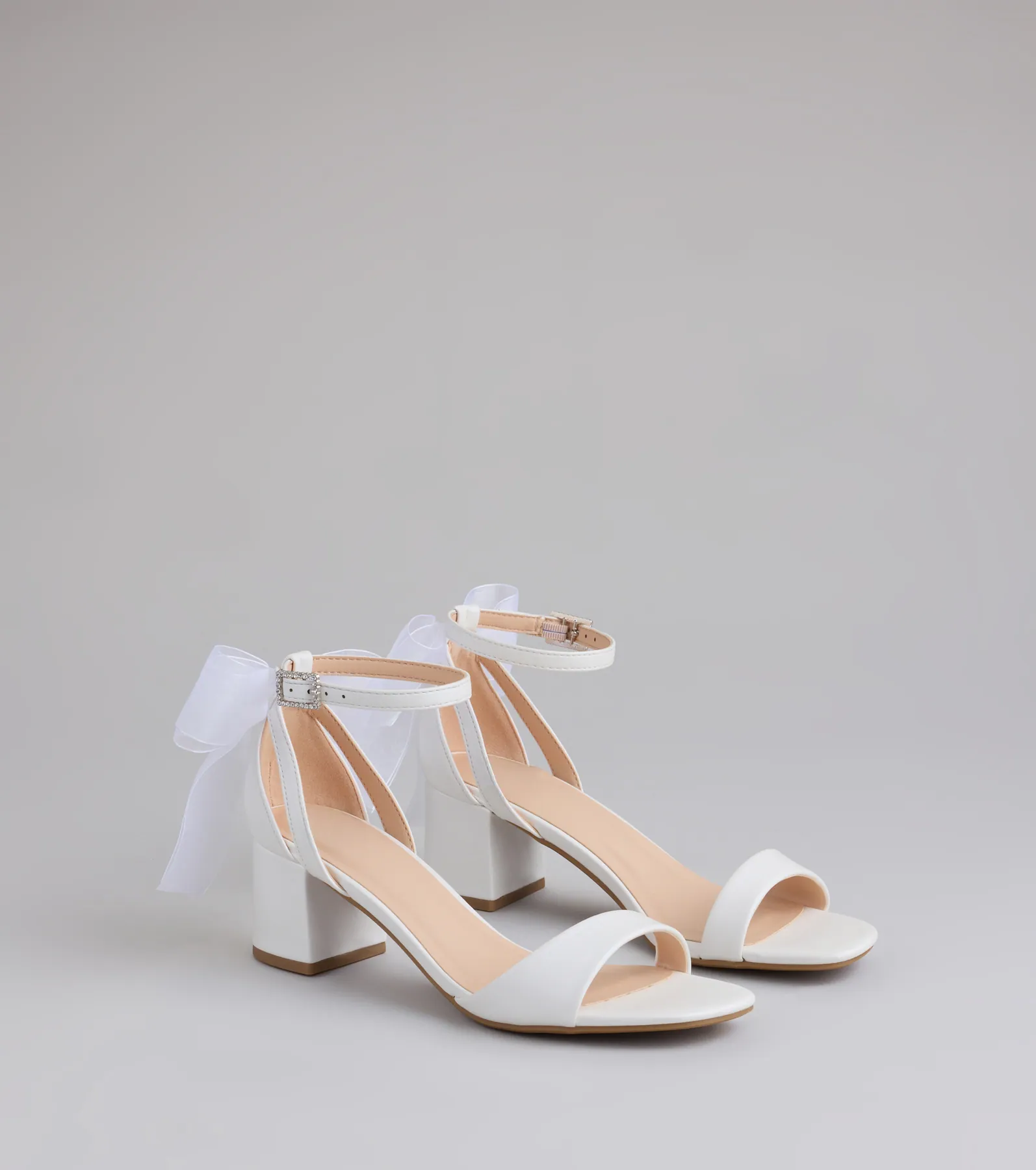 So Pretty Chiffon Bow Satin Block Heels