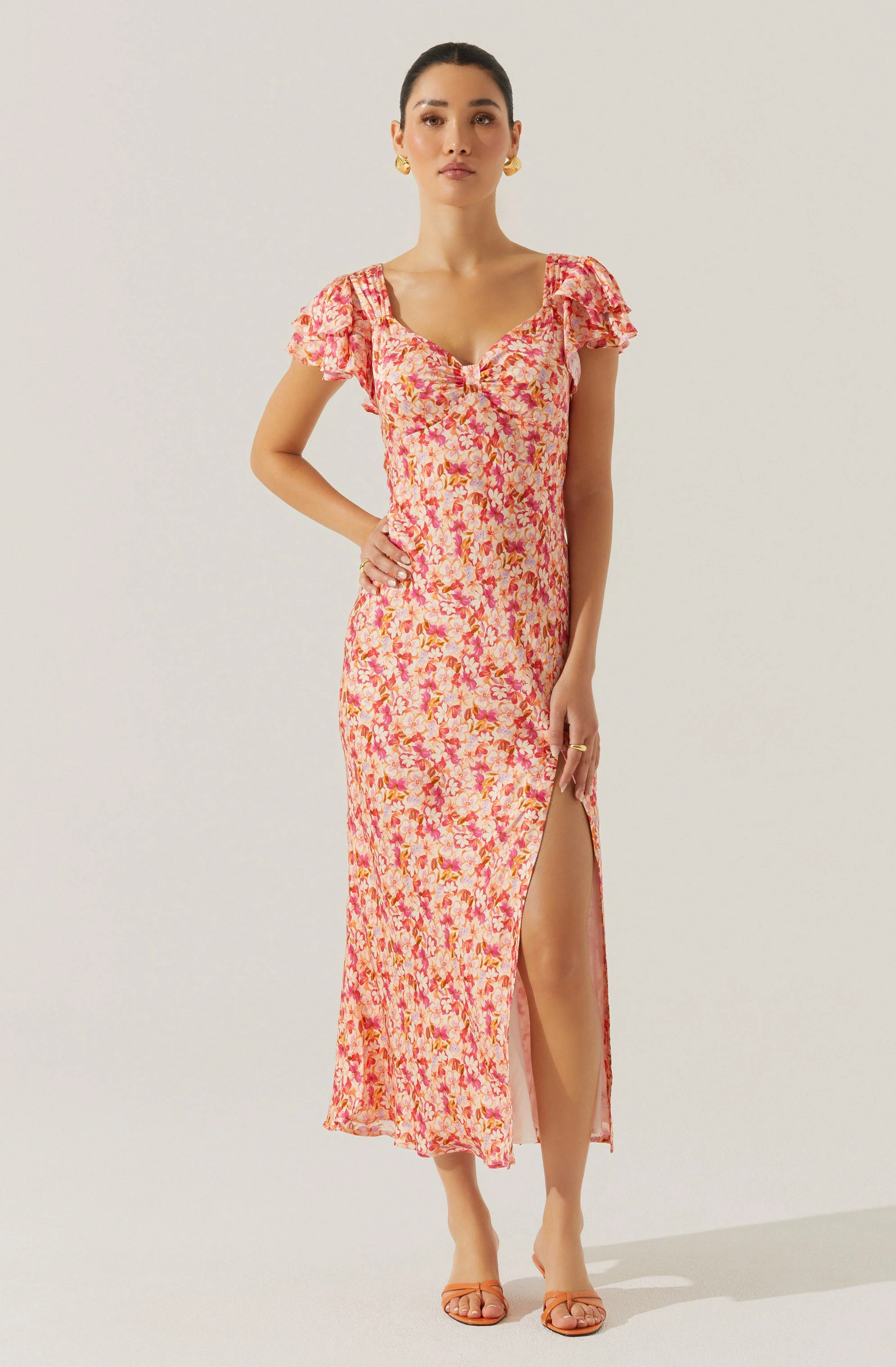 Maisy Floral Flutter Sleeve Midi Dress