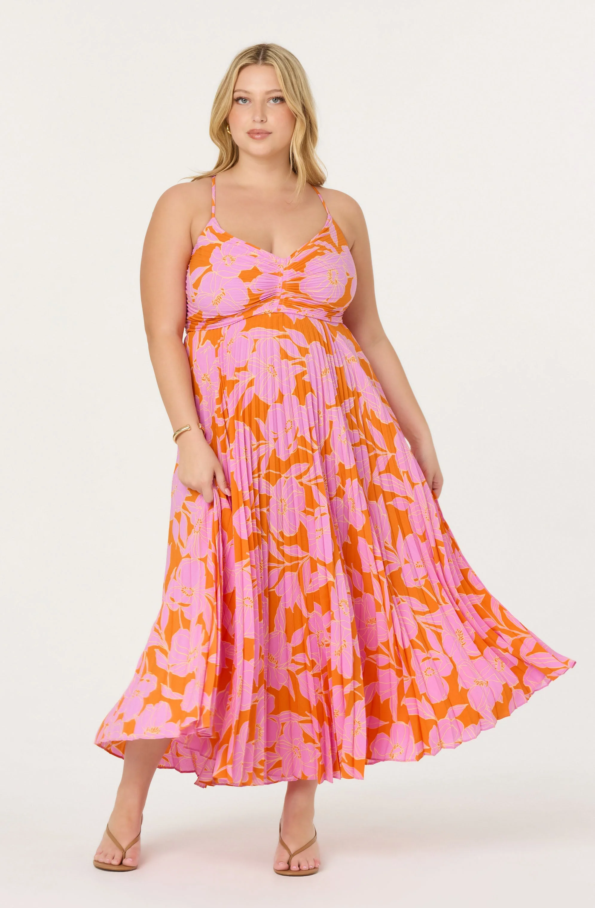 Blythe Floral Plisse Midi Dress