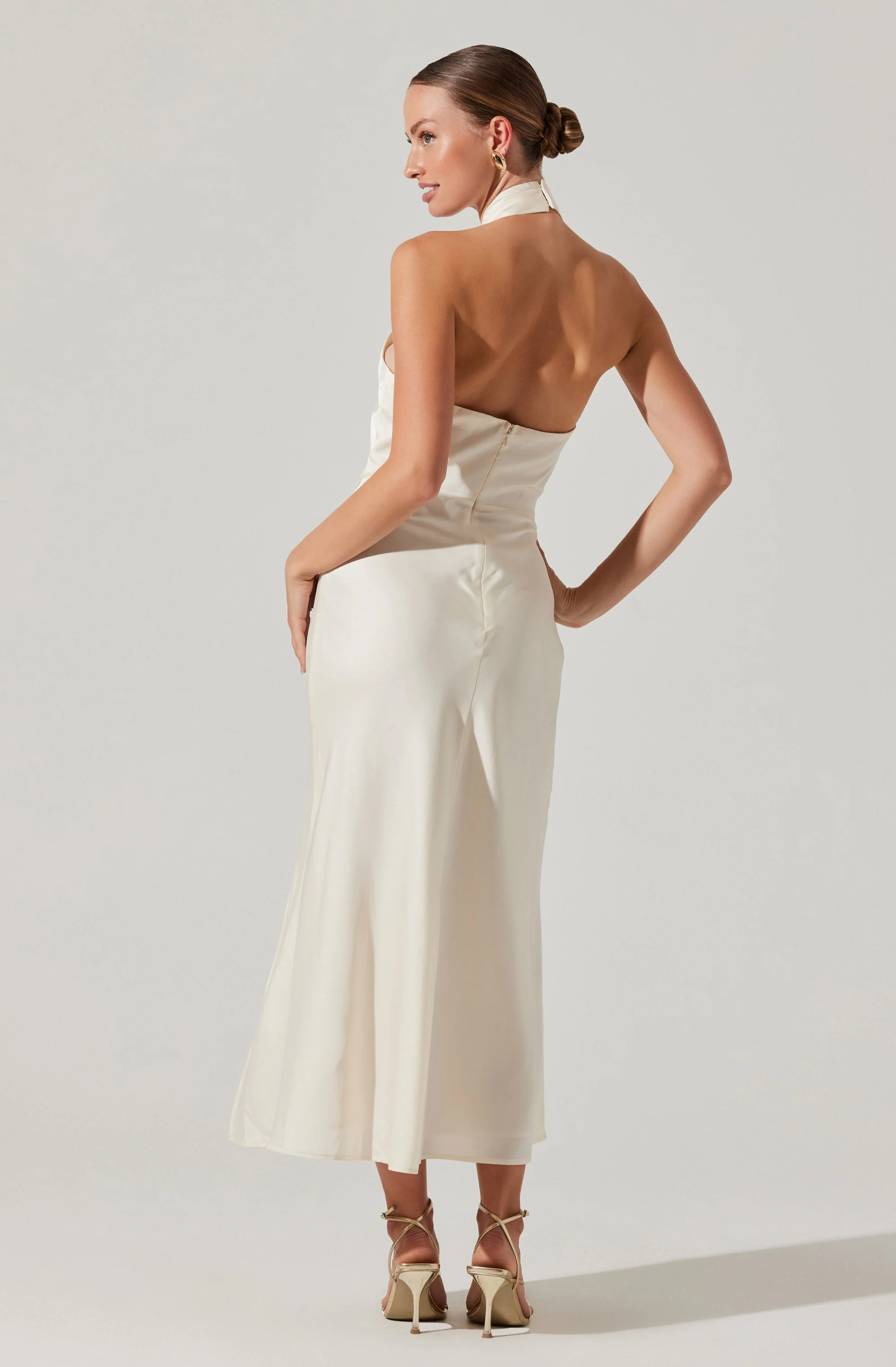 Marissa Satin Halter Neck Midi Dress