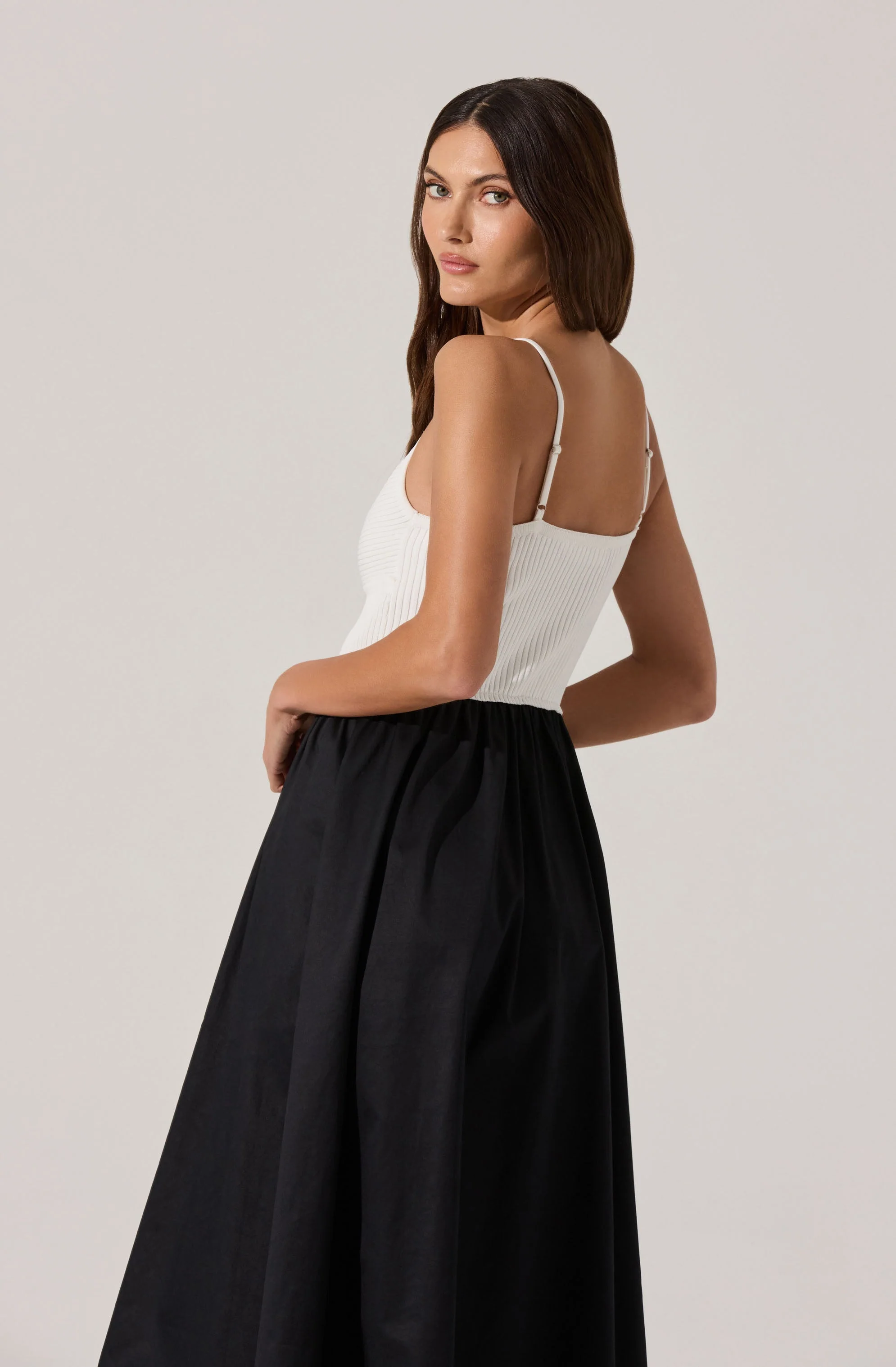 Contrast Mixed Media Midi Dress