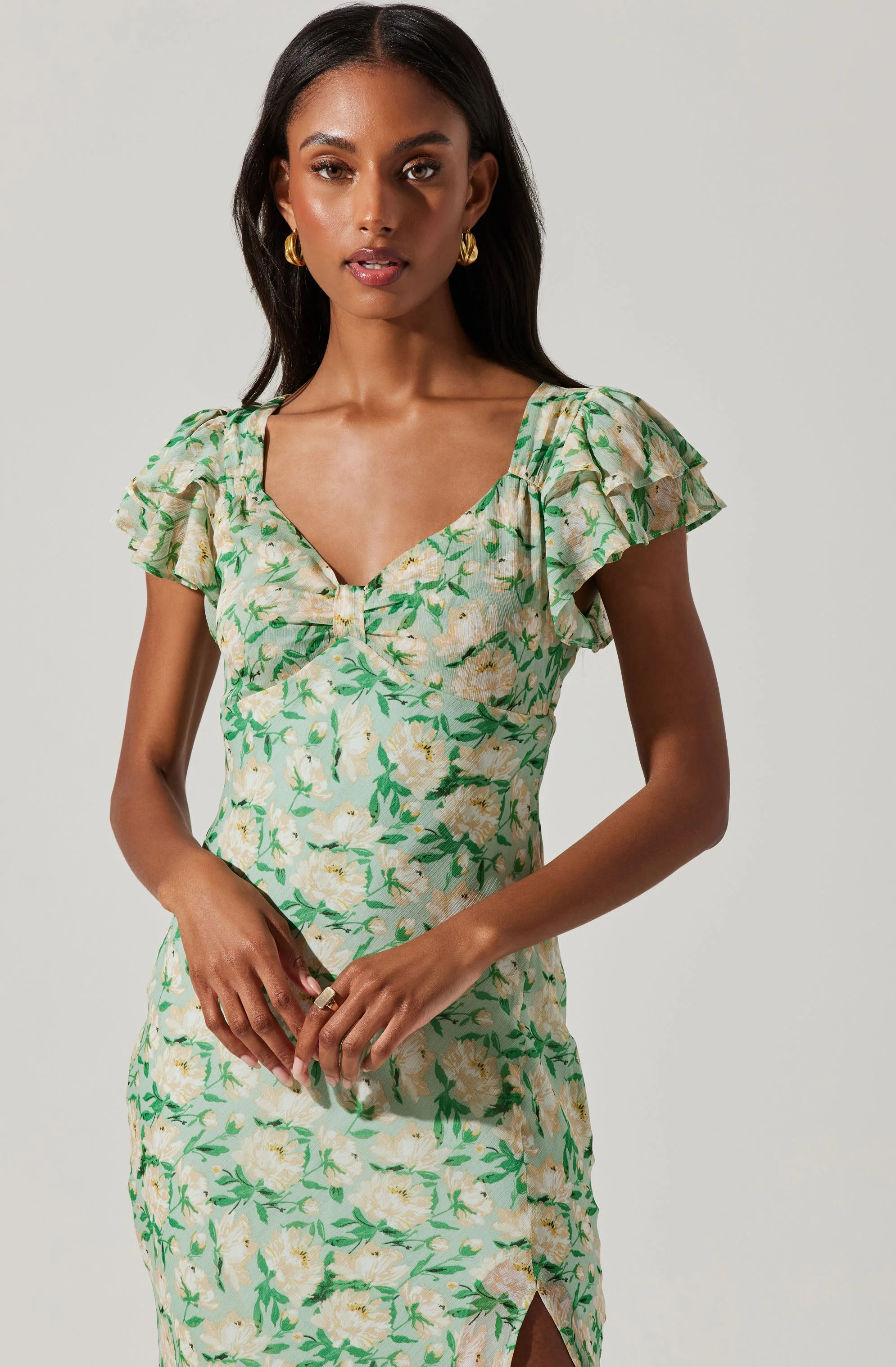 Maisy Floral Flutter Sleeve Midi Dress
