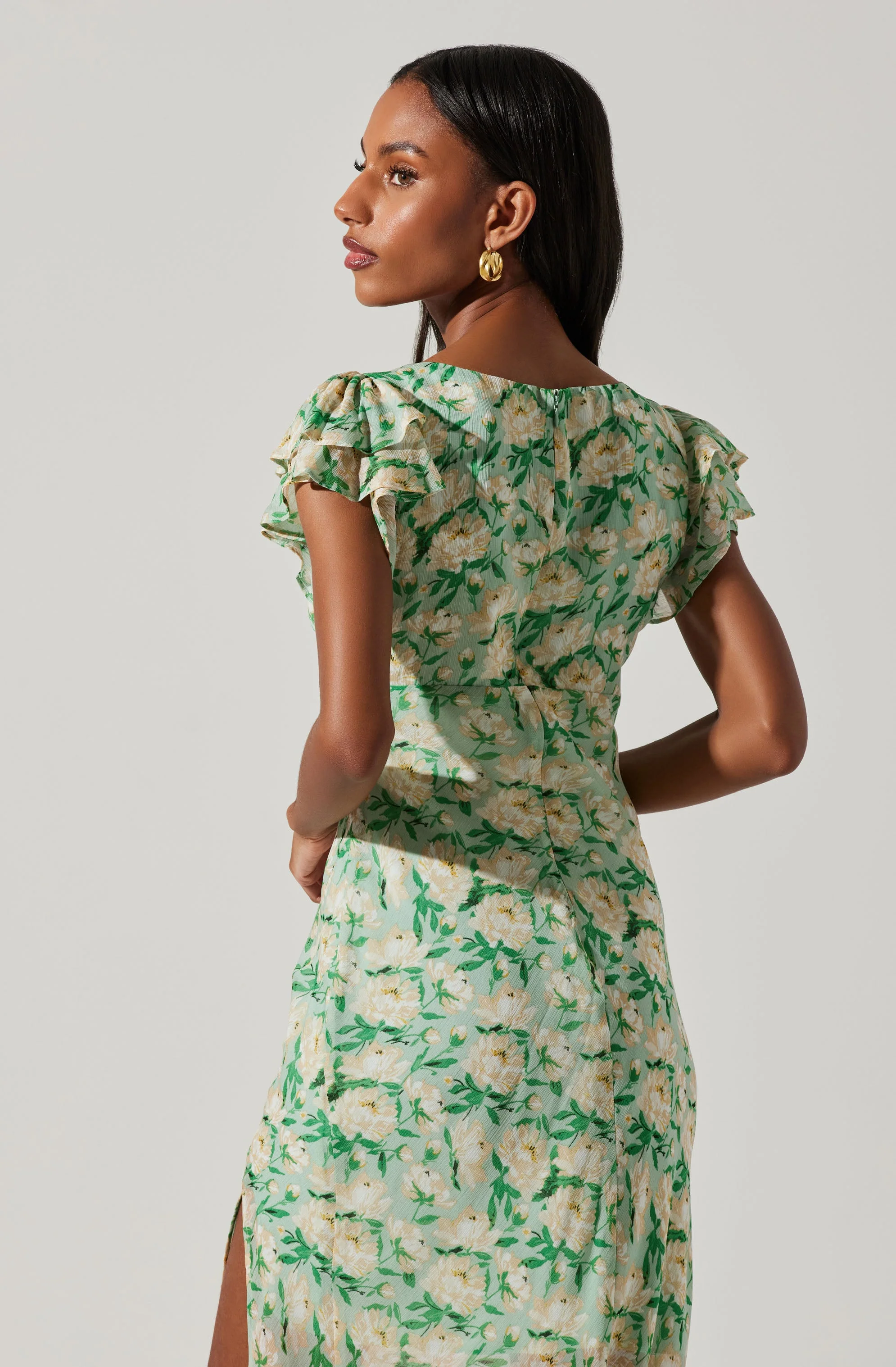 Maisy Floral Flutter Sleeve Midi Dress