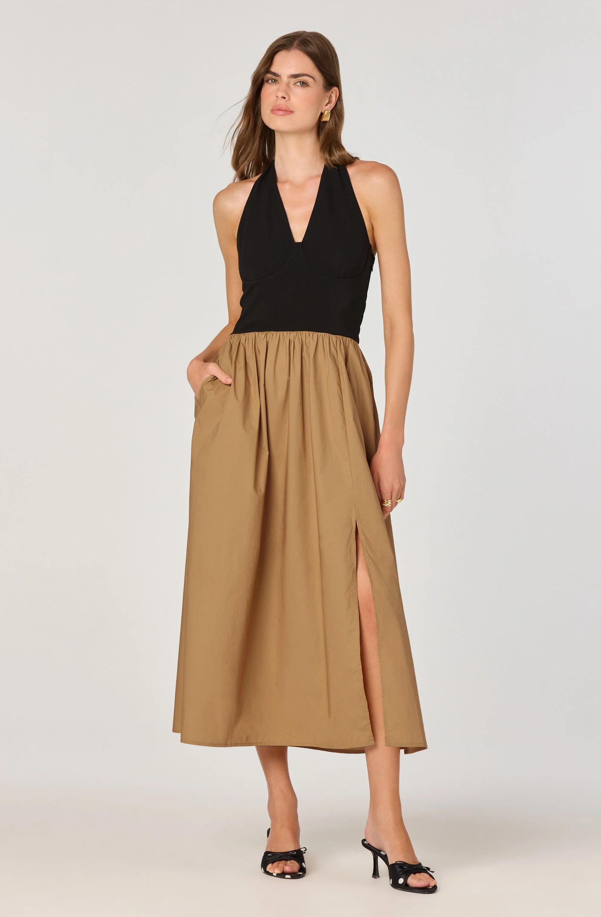 Mixed Media Halter Midi Dress