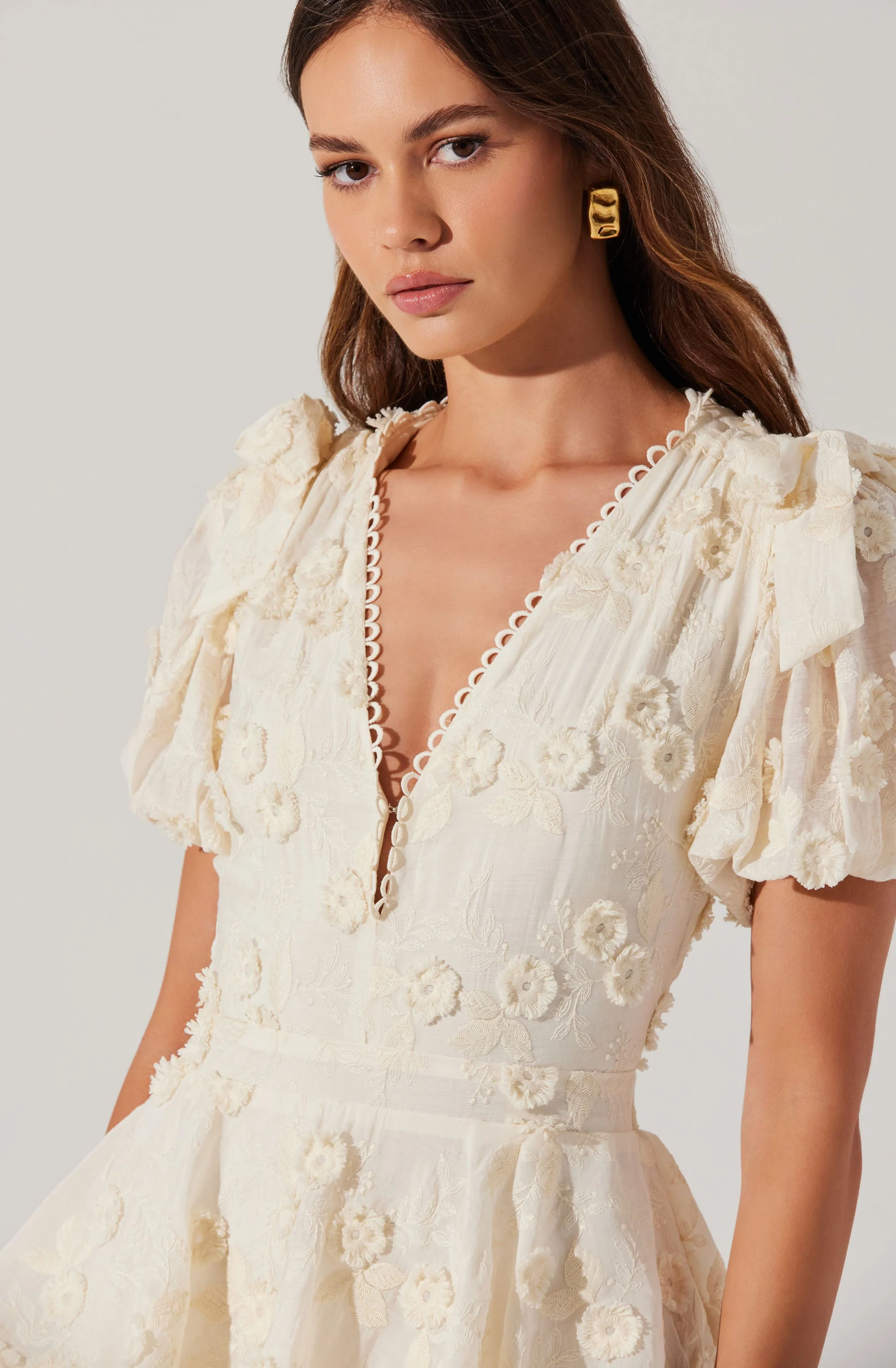 Arianell Embroidered Floral Tiered Dress