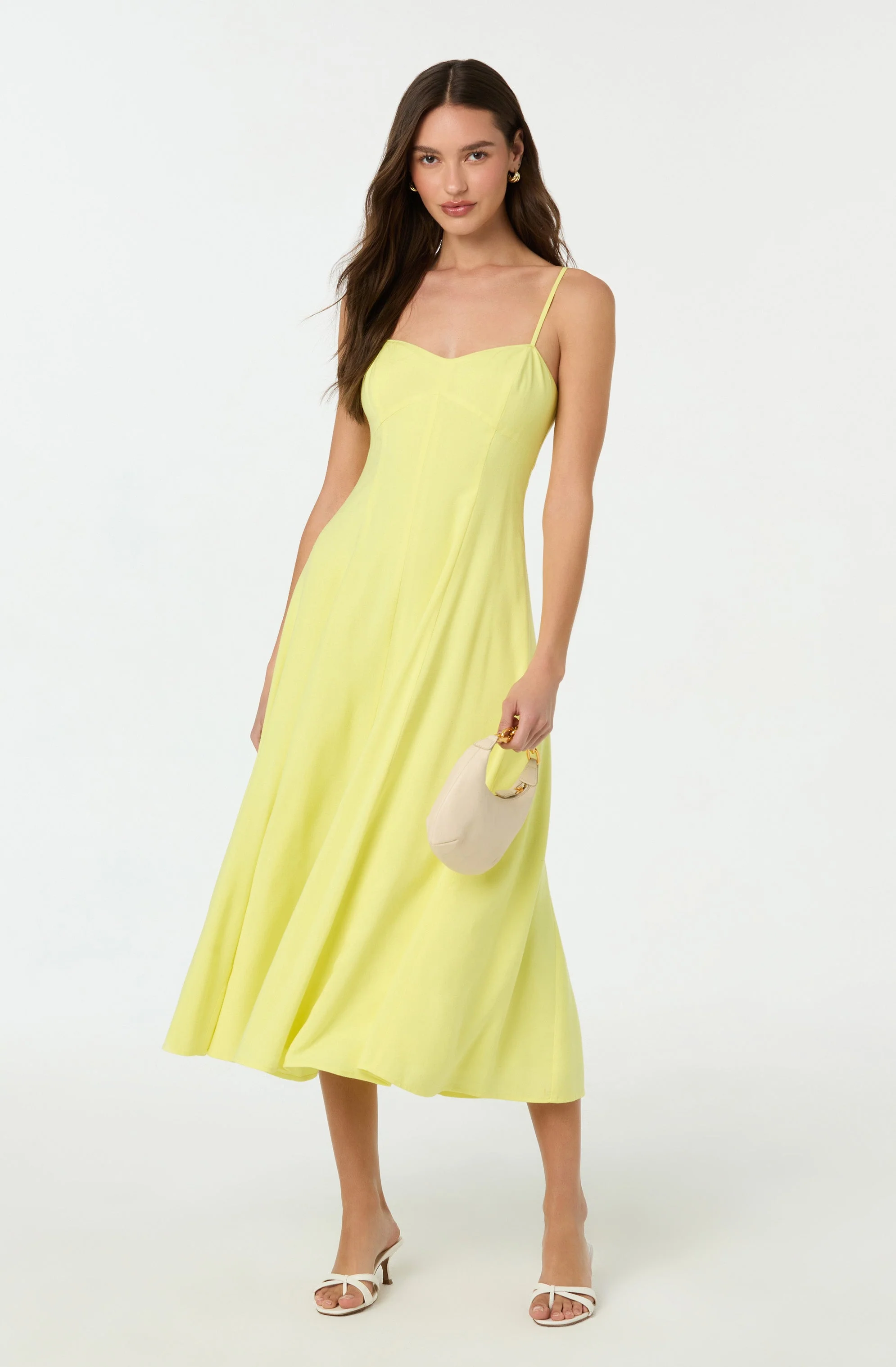 Linen-Blend A-Line Midi Dress