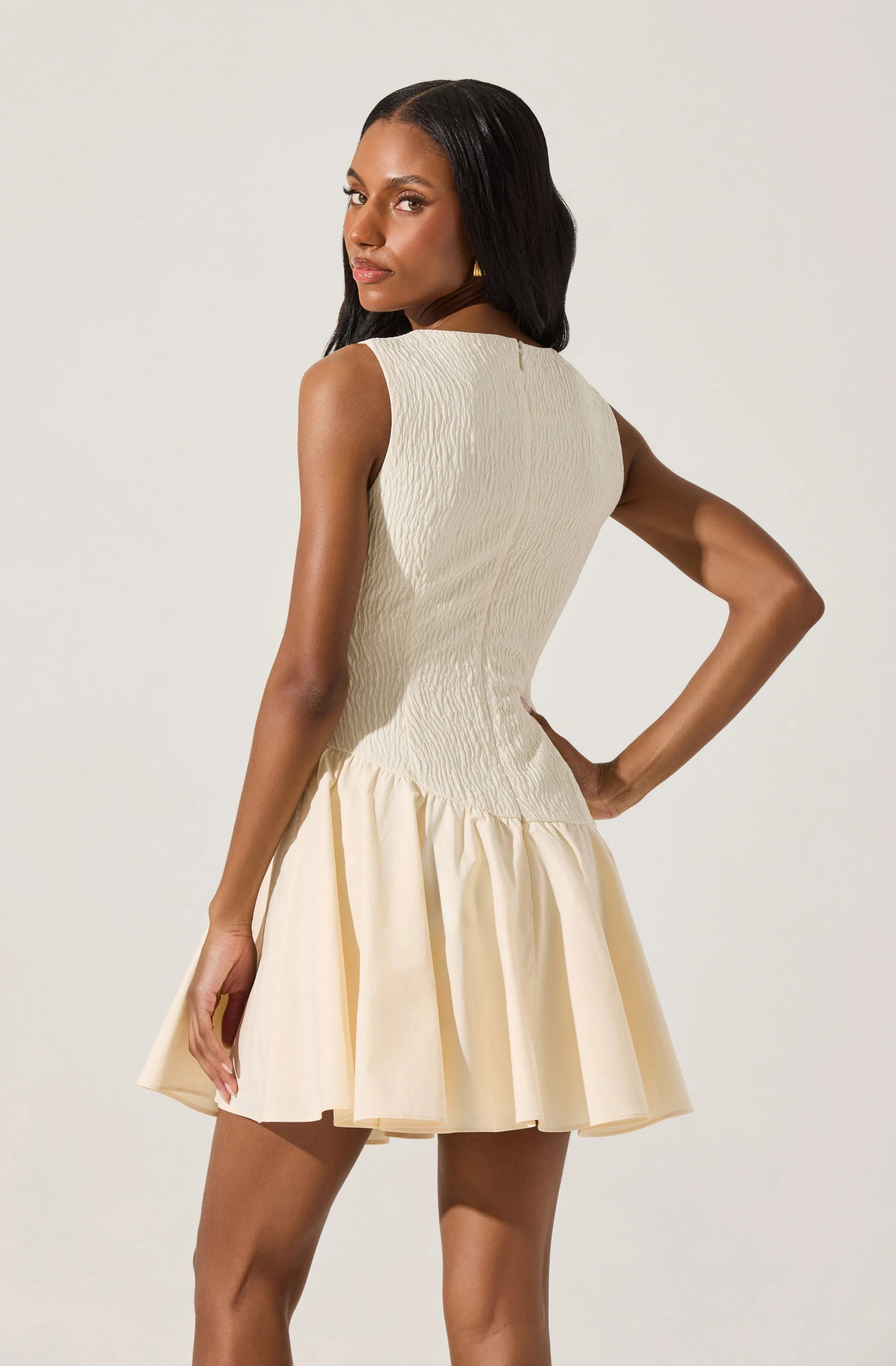 Cowl Neck Mixed Media Mini Dress