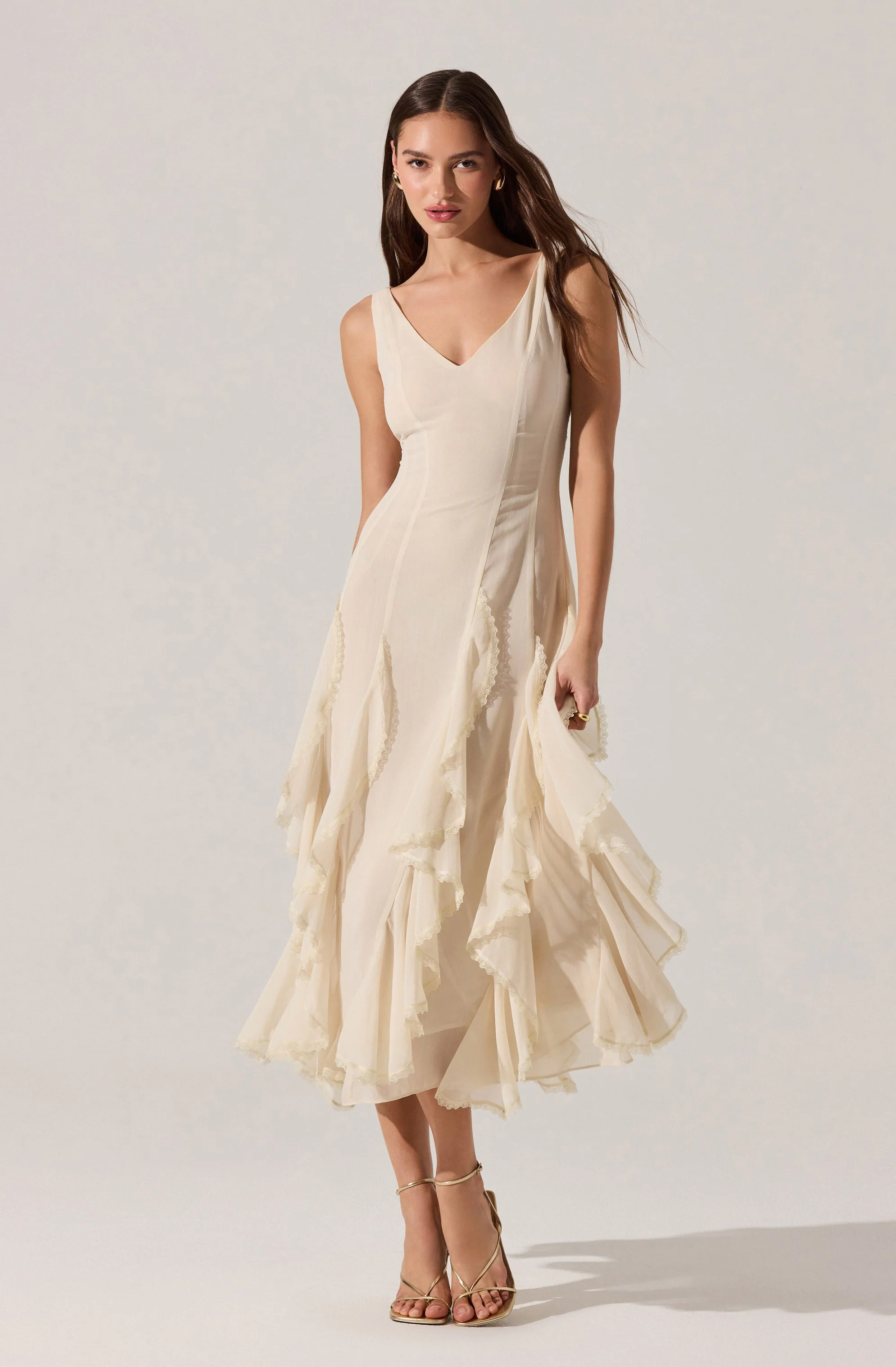 Philomene V-Neck Ruffle Trim Dress