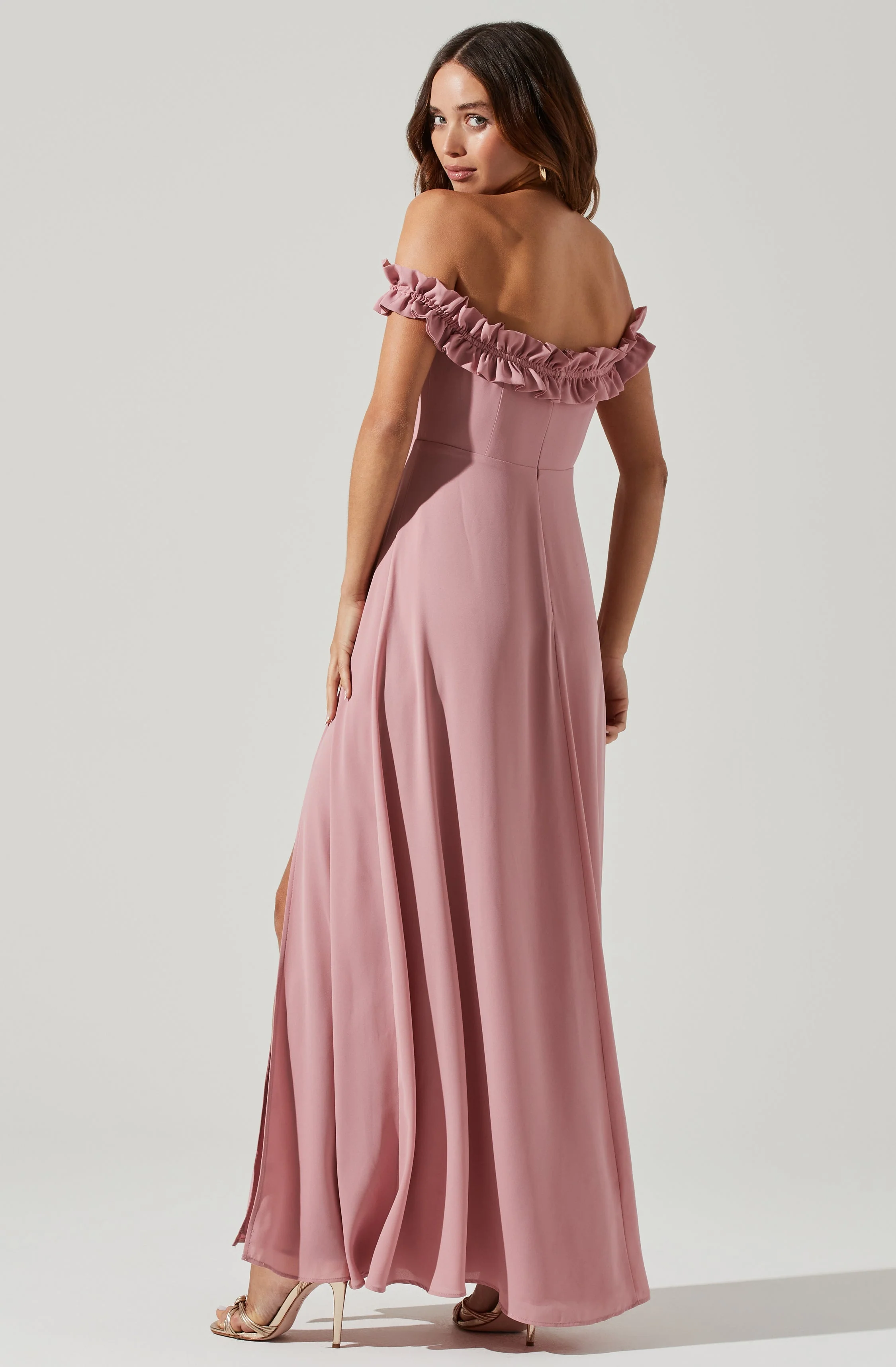 Venetia Off Shoulder Ruffle Trim Maxi Dress