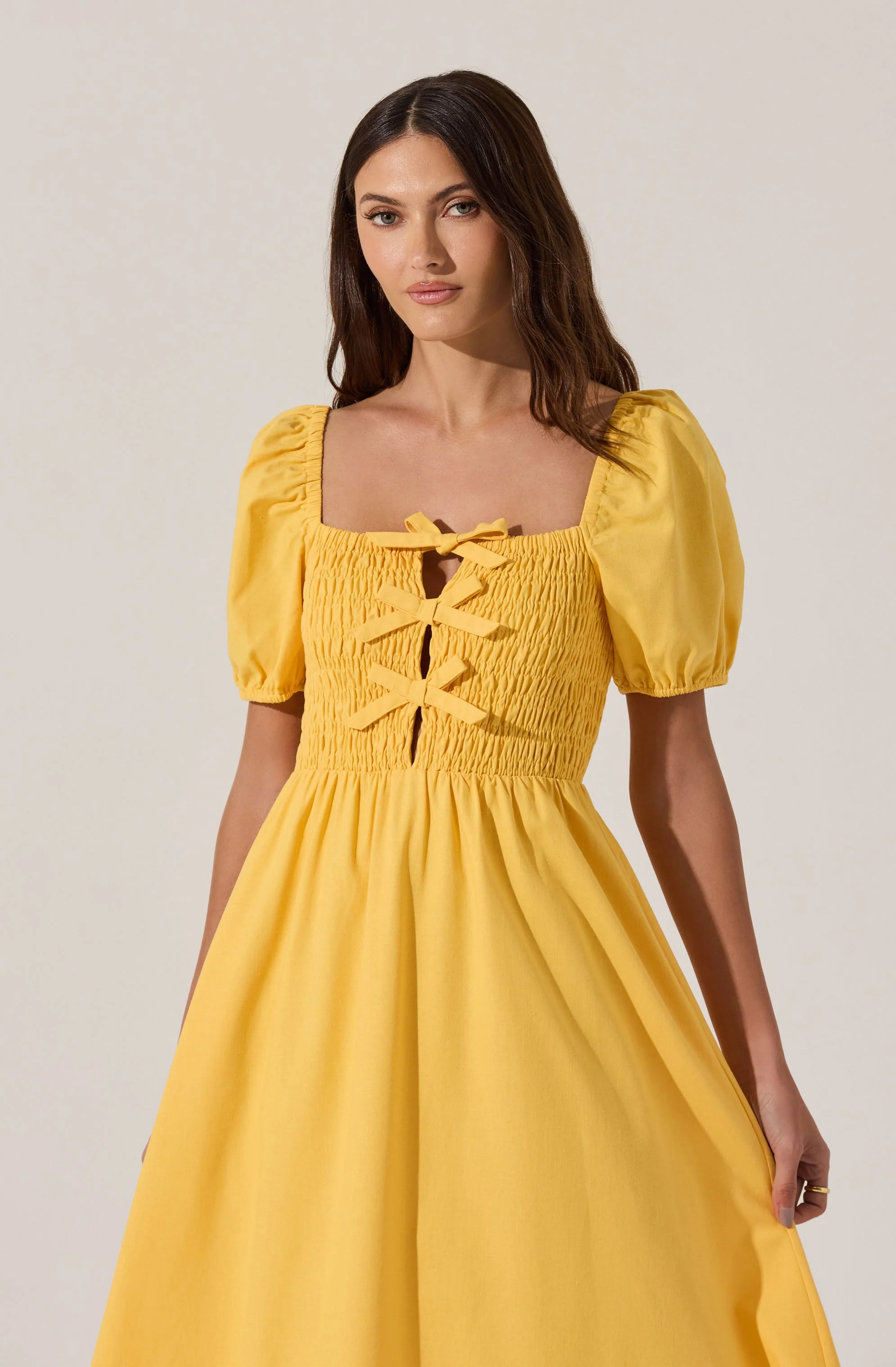 Smocked Bow Midi Dress