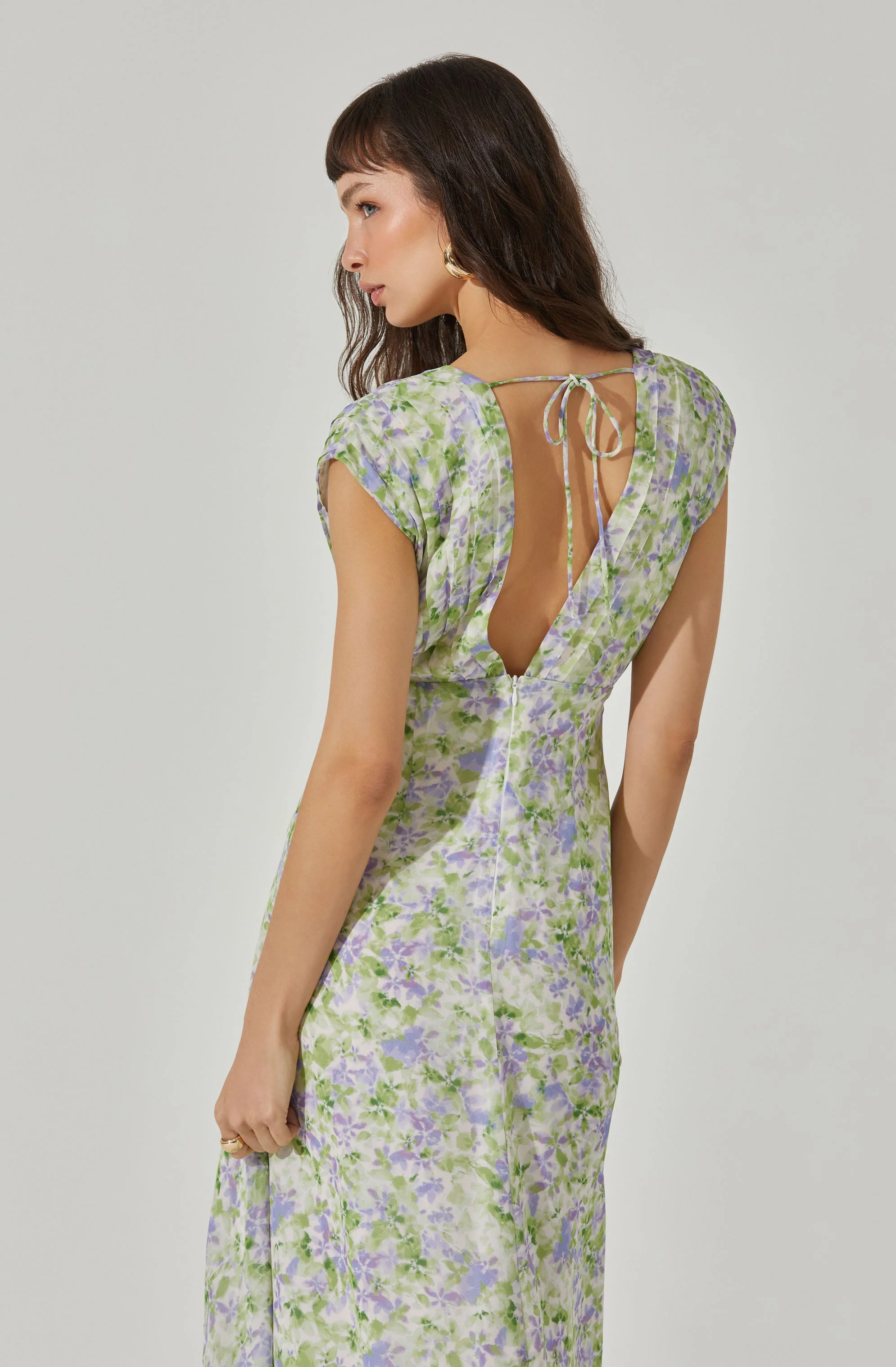 V-Neck Pleated Midi Dress