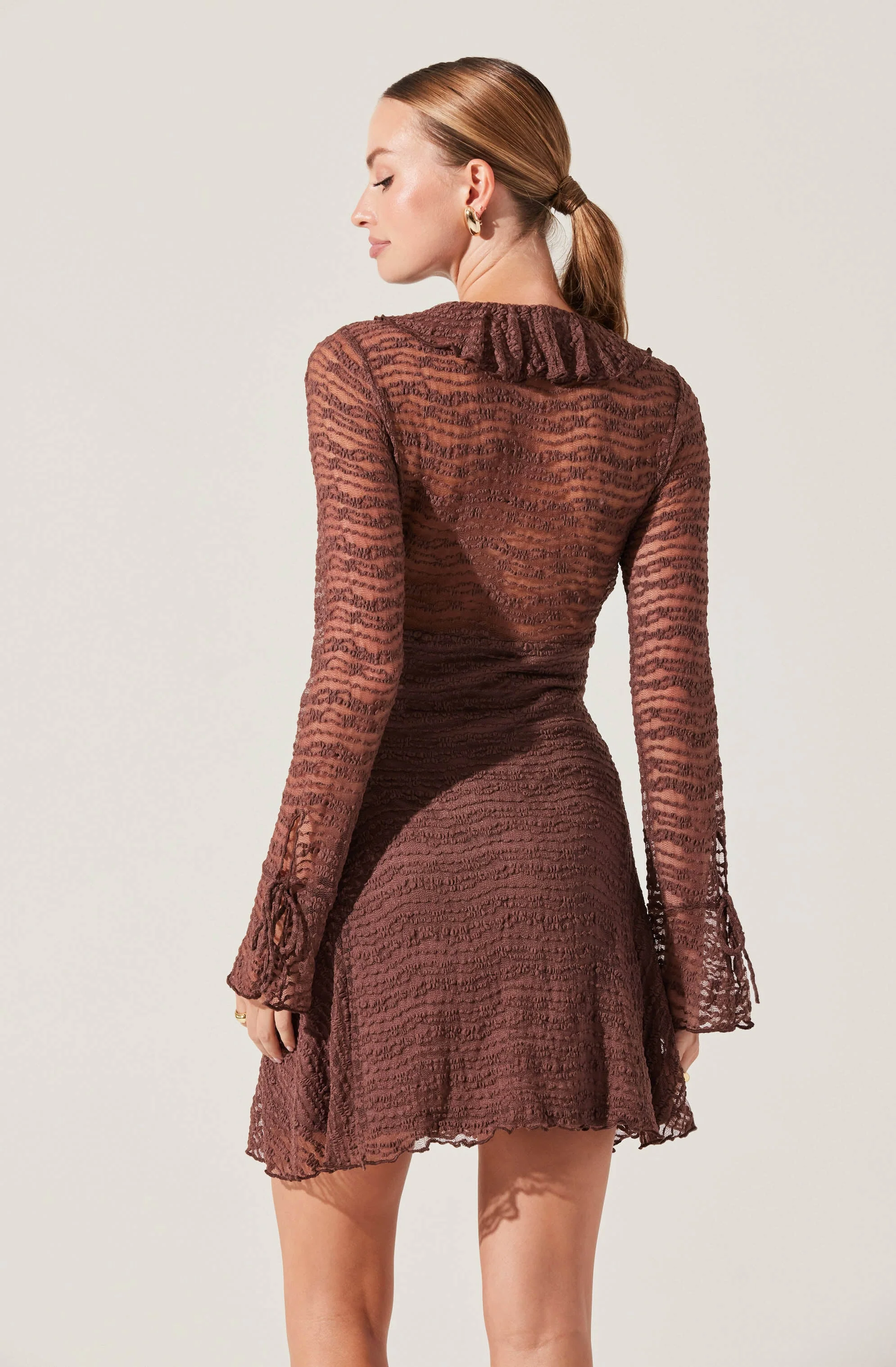 Ruffle V-Neck Lace Mini Dress