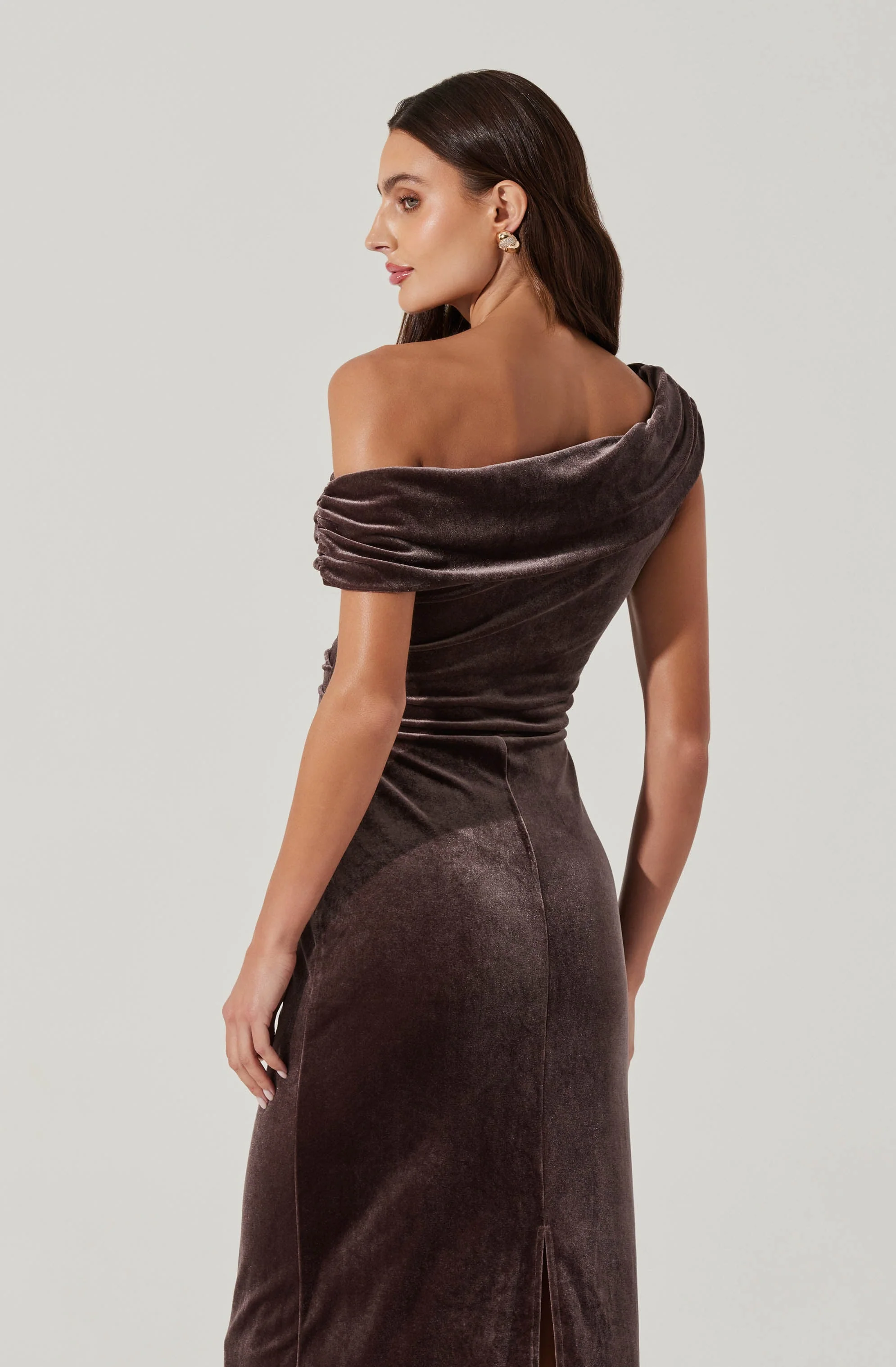 Velvet Off Shoulder Midi Dress