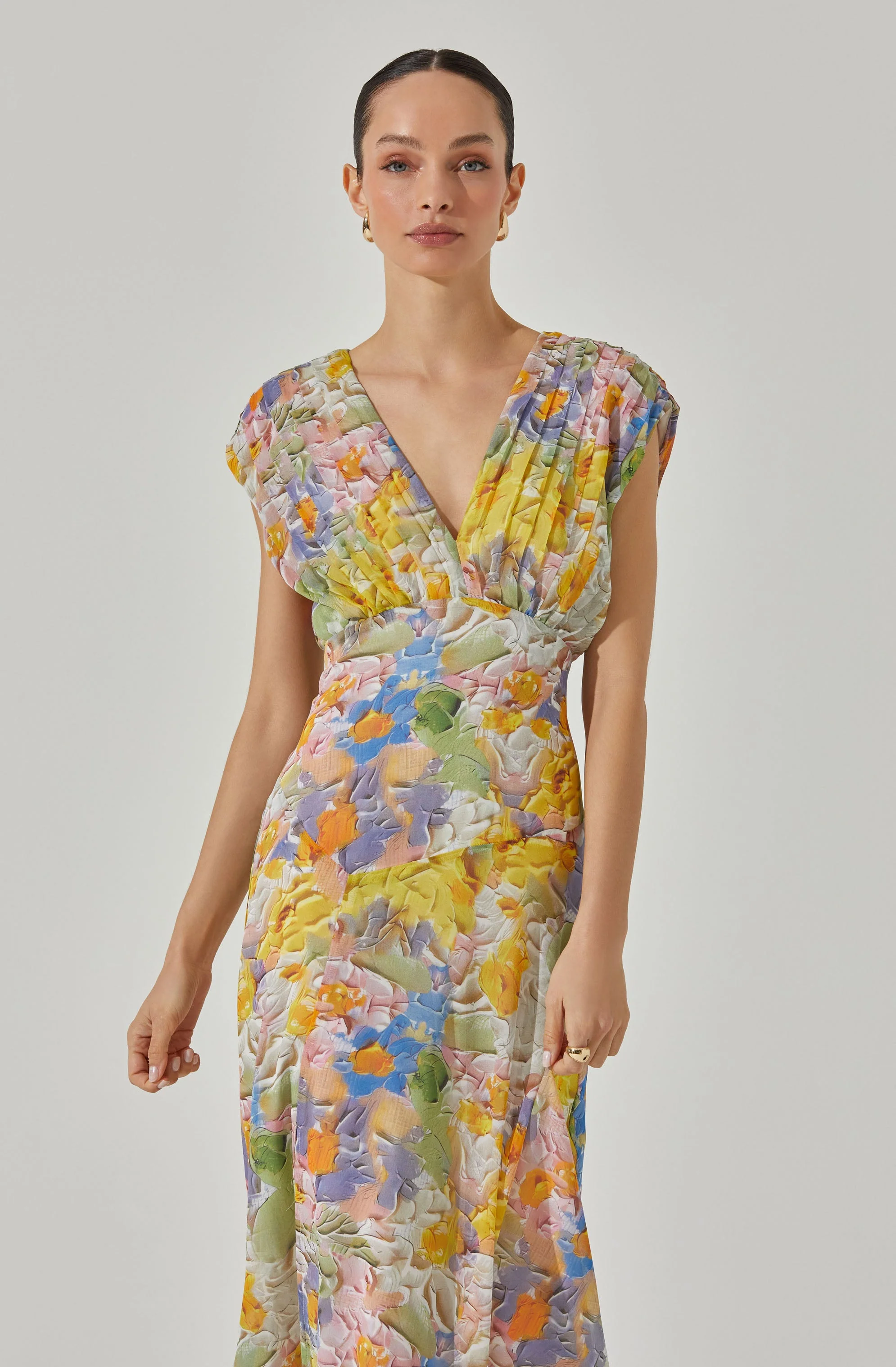 V-Neck Pleated Midi Dress