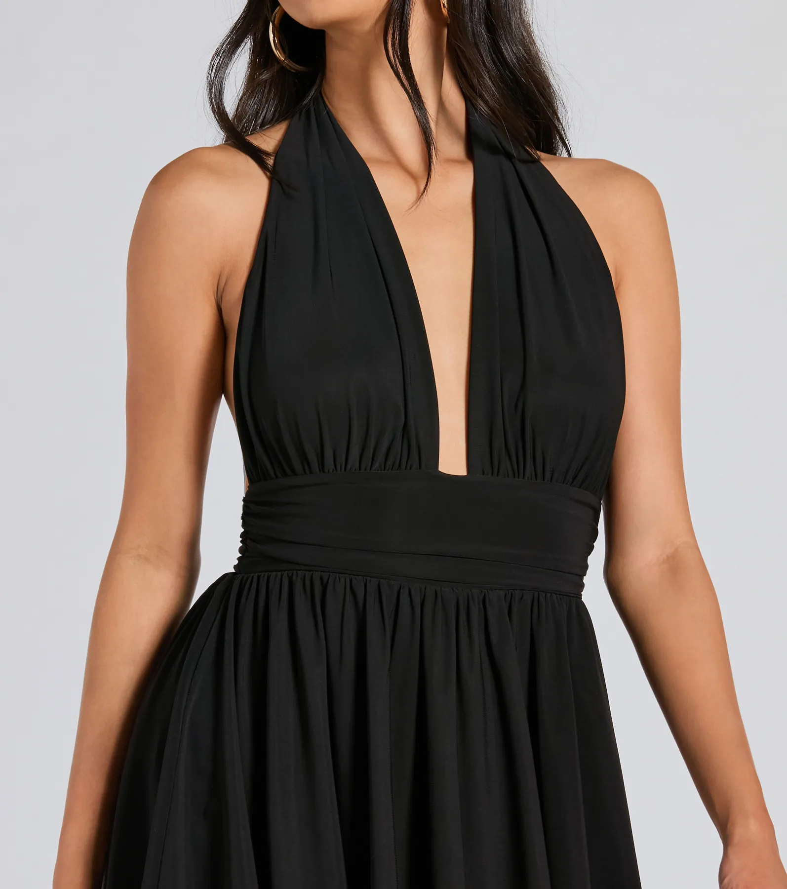 50s Icon Halter Plunge Neck Skater Romper