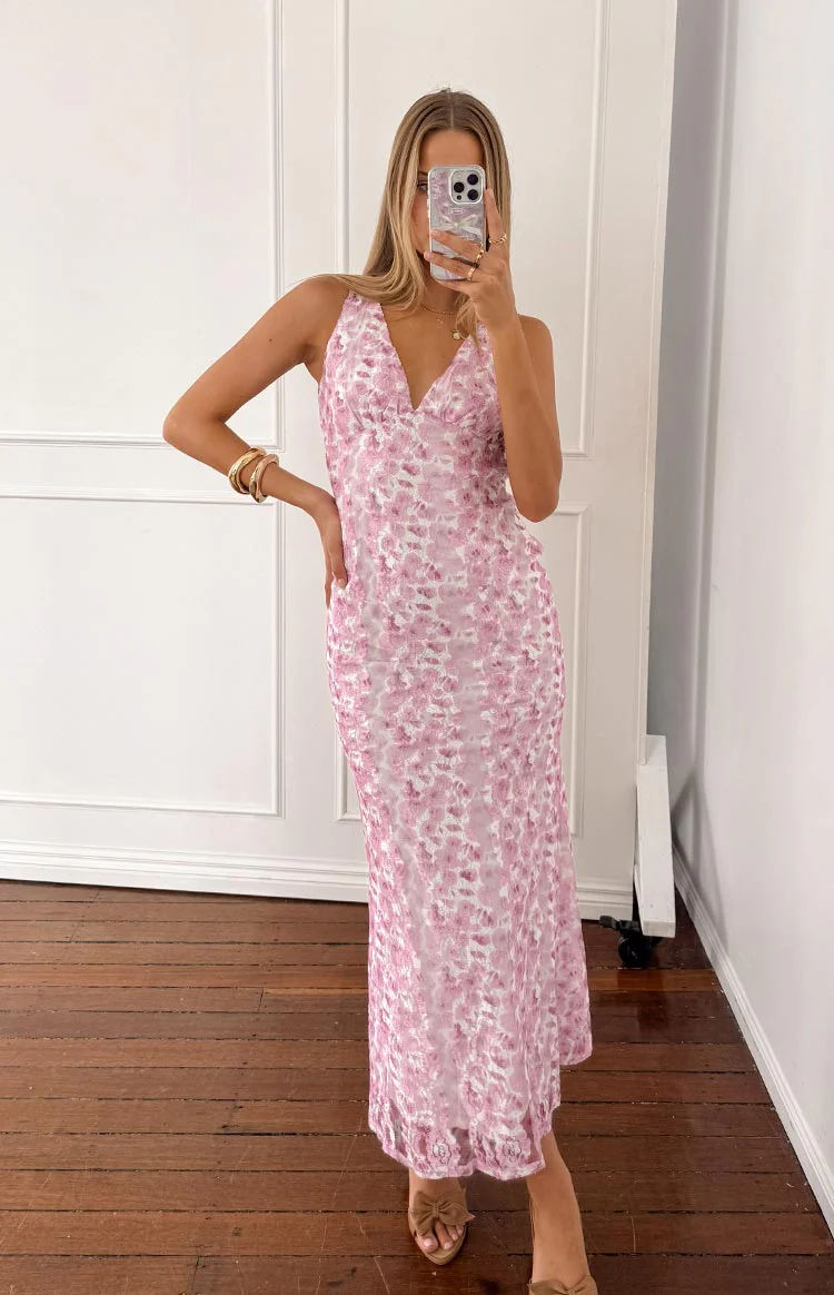 Farida Pink Lace Maxi Dress