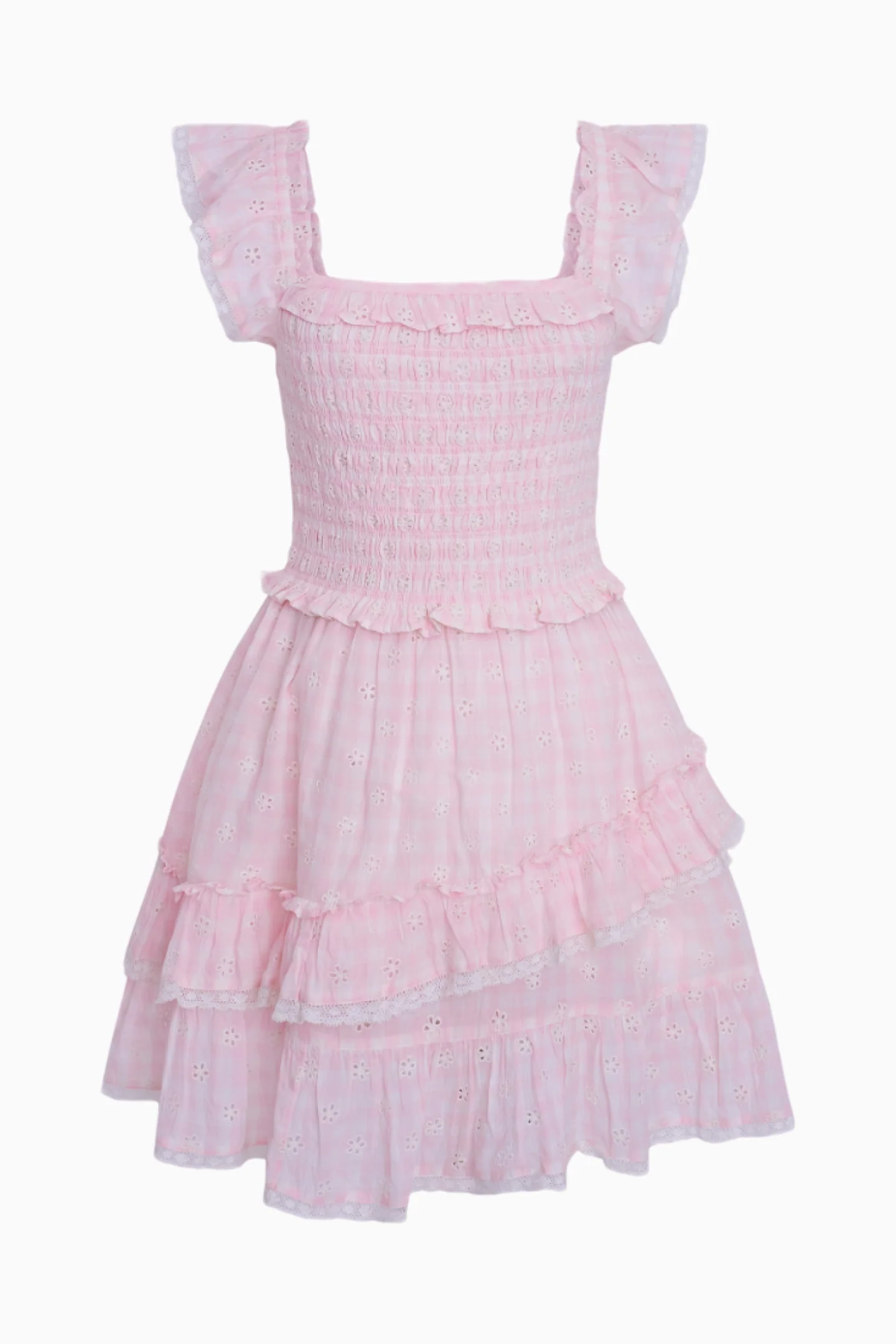 Aline Gingham Eyelet Mini Dress