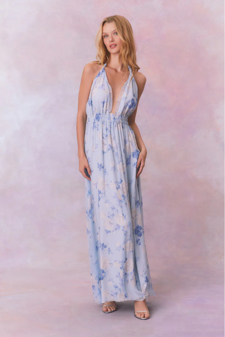Love Heirloom Print Halter Maxi Dress