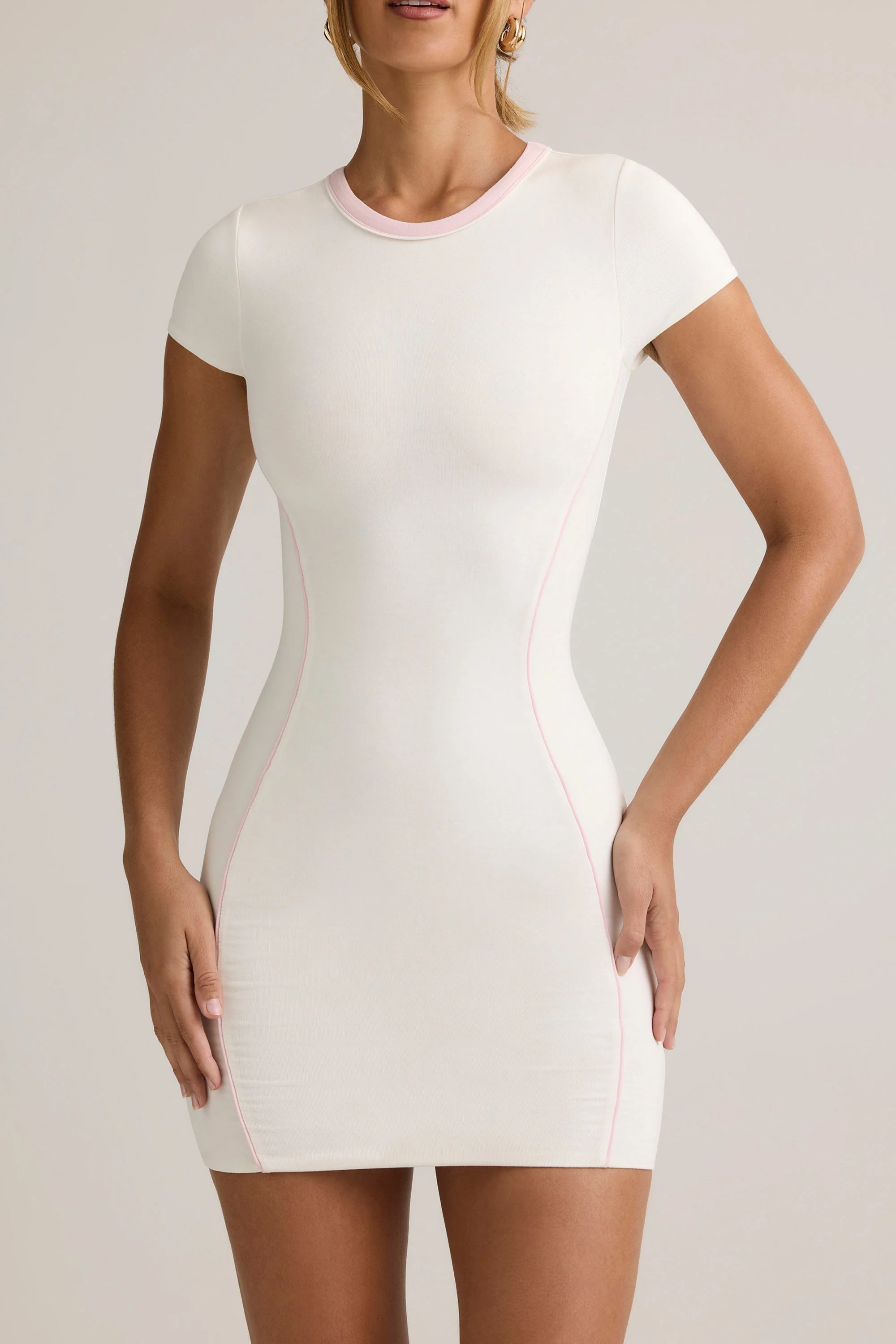 Modal Short-Sleeve Bodycon Mini Dress in White