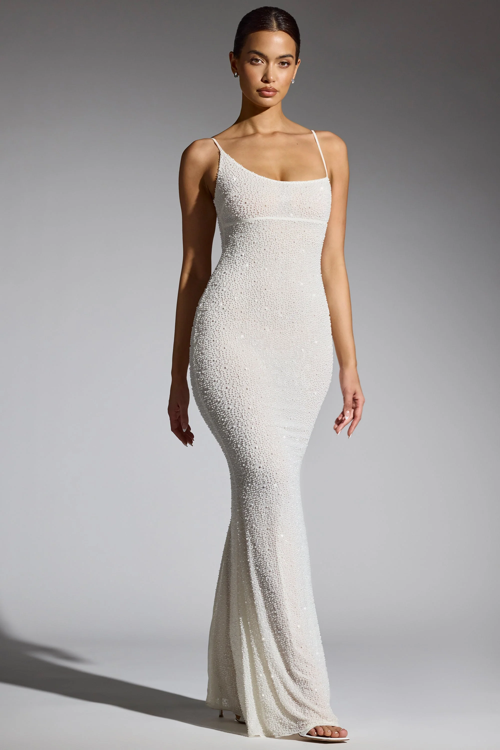 Embellished Backless Maxi Dress in White
