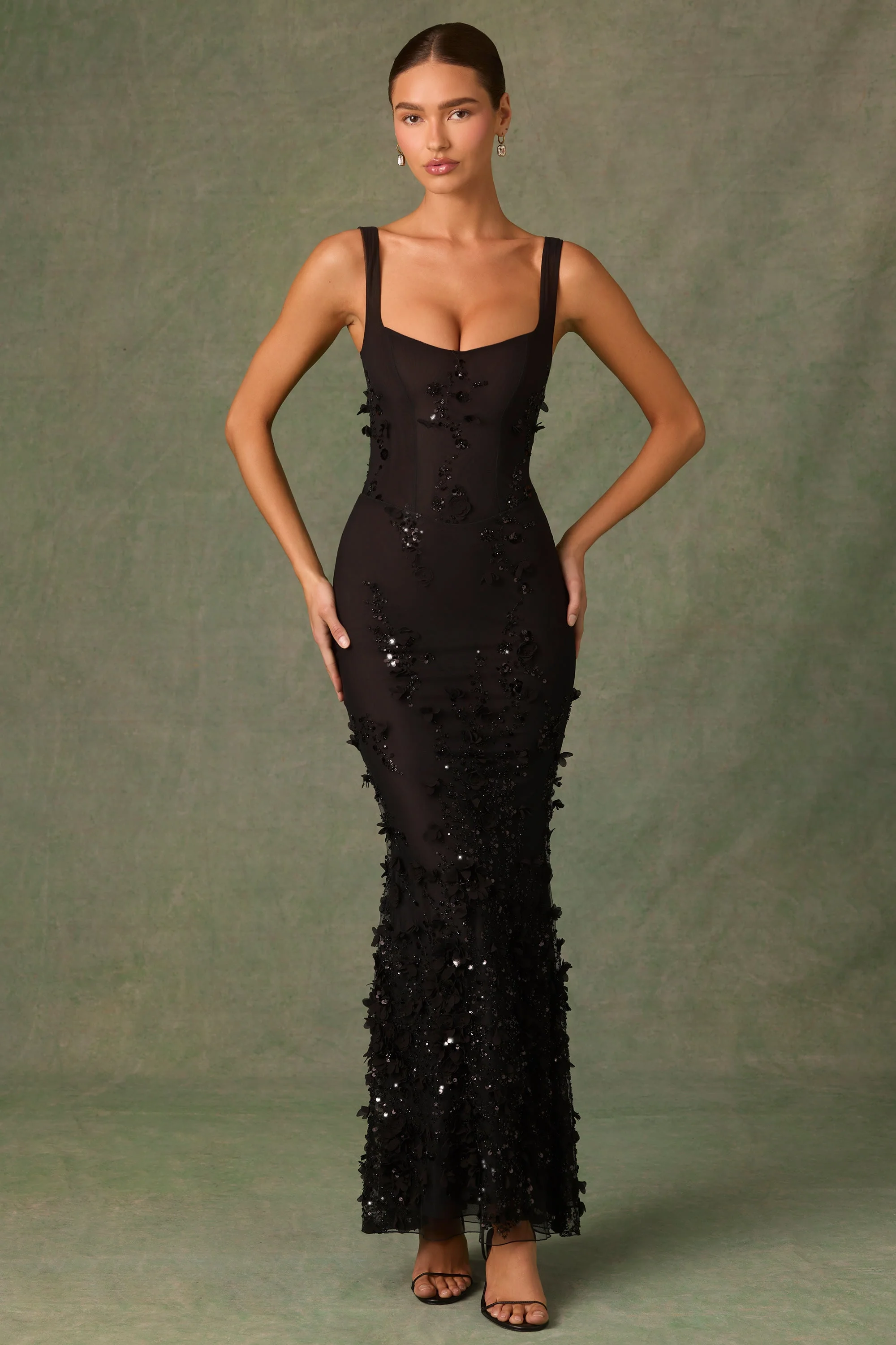 Embellished Fishtail Corset Gown in Black