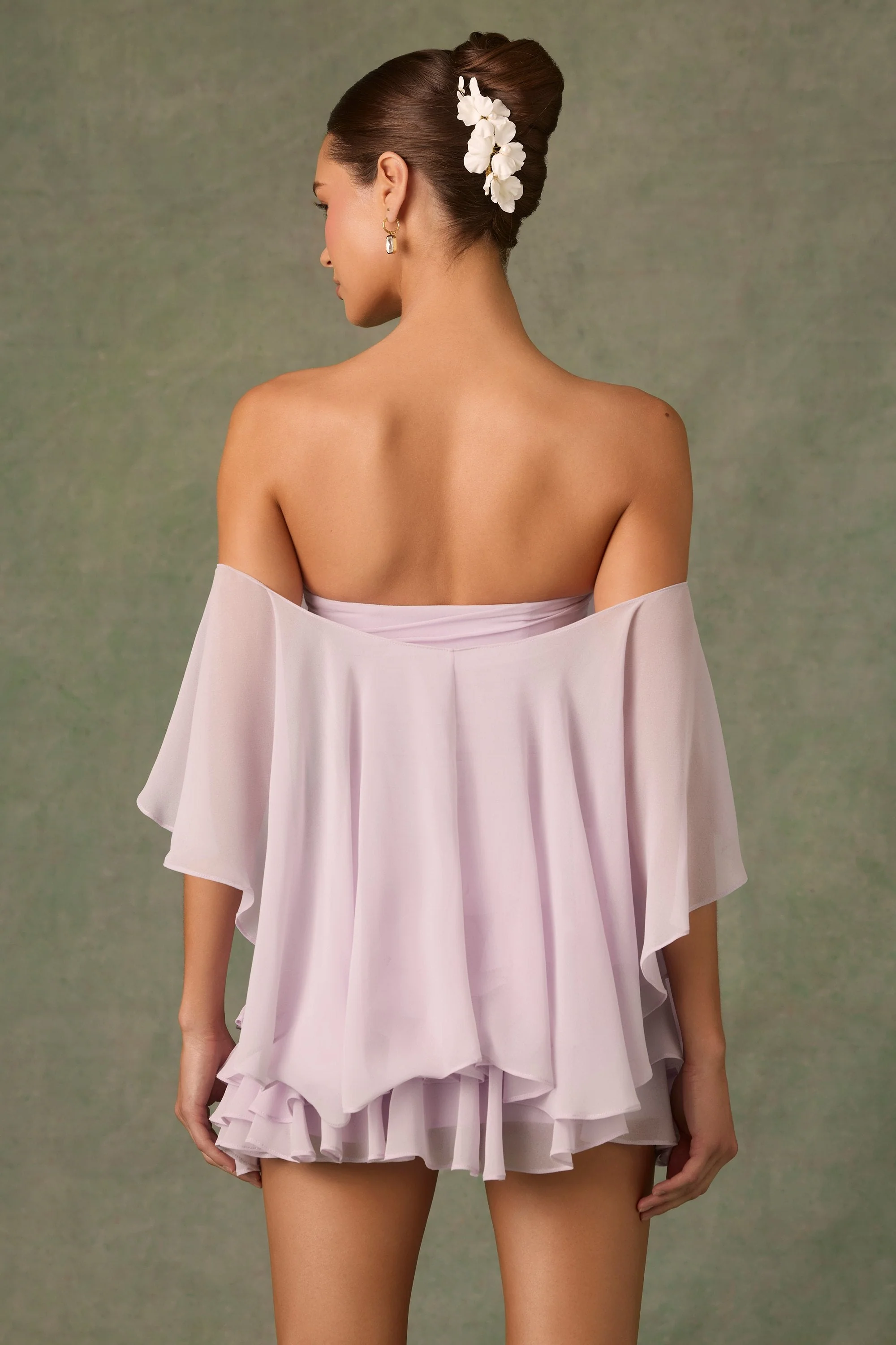 Off-Shoulder Ruffled Mini Dress in Lilac