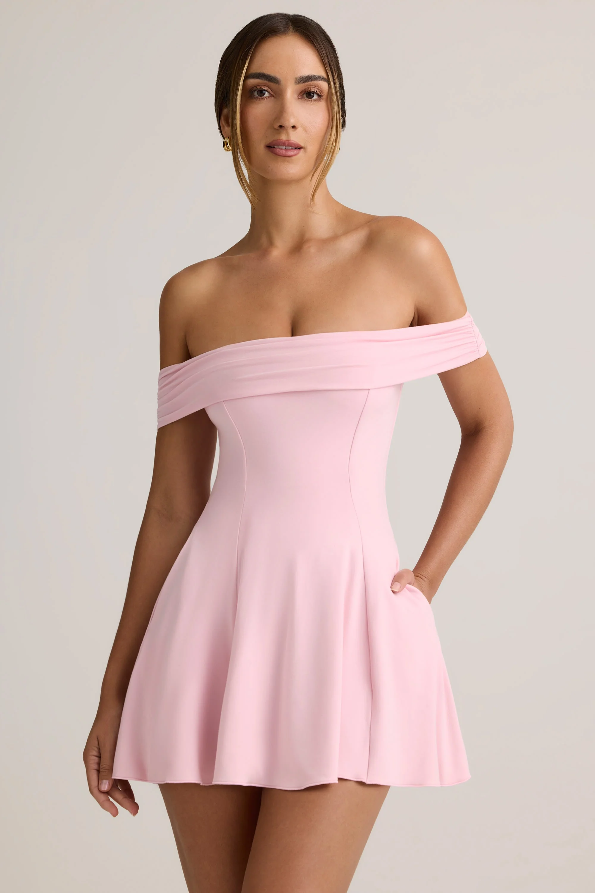 Modal Off-Shoulder A-Line Mini Dress in Baby Pink