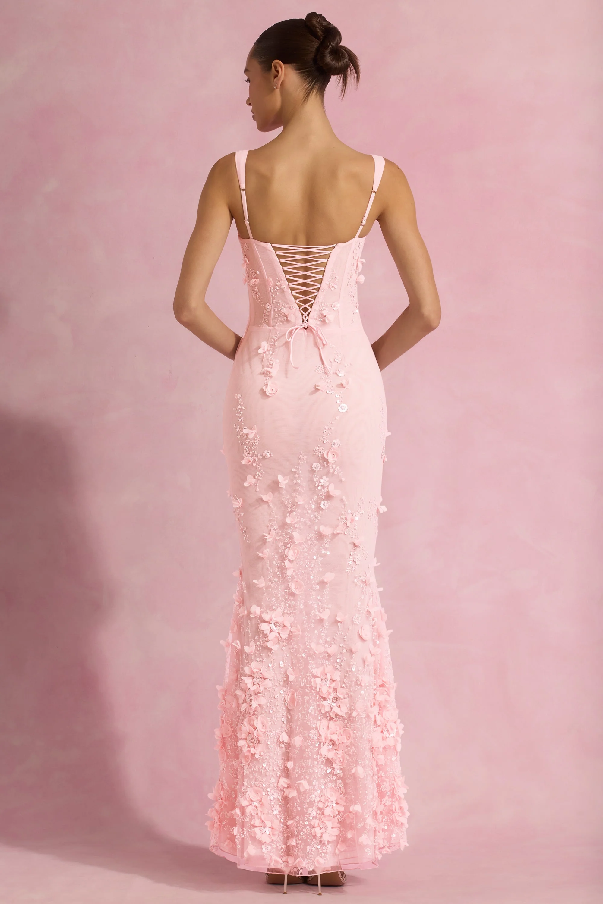 Embellished Fishtail Corset Gown in Pink