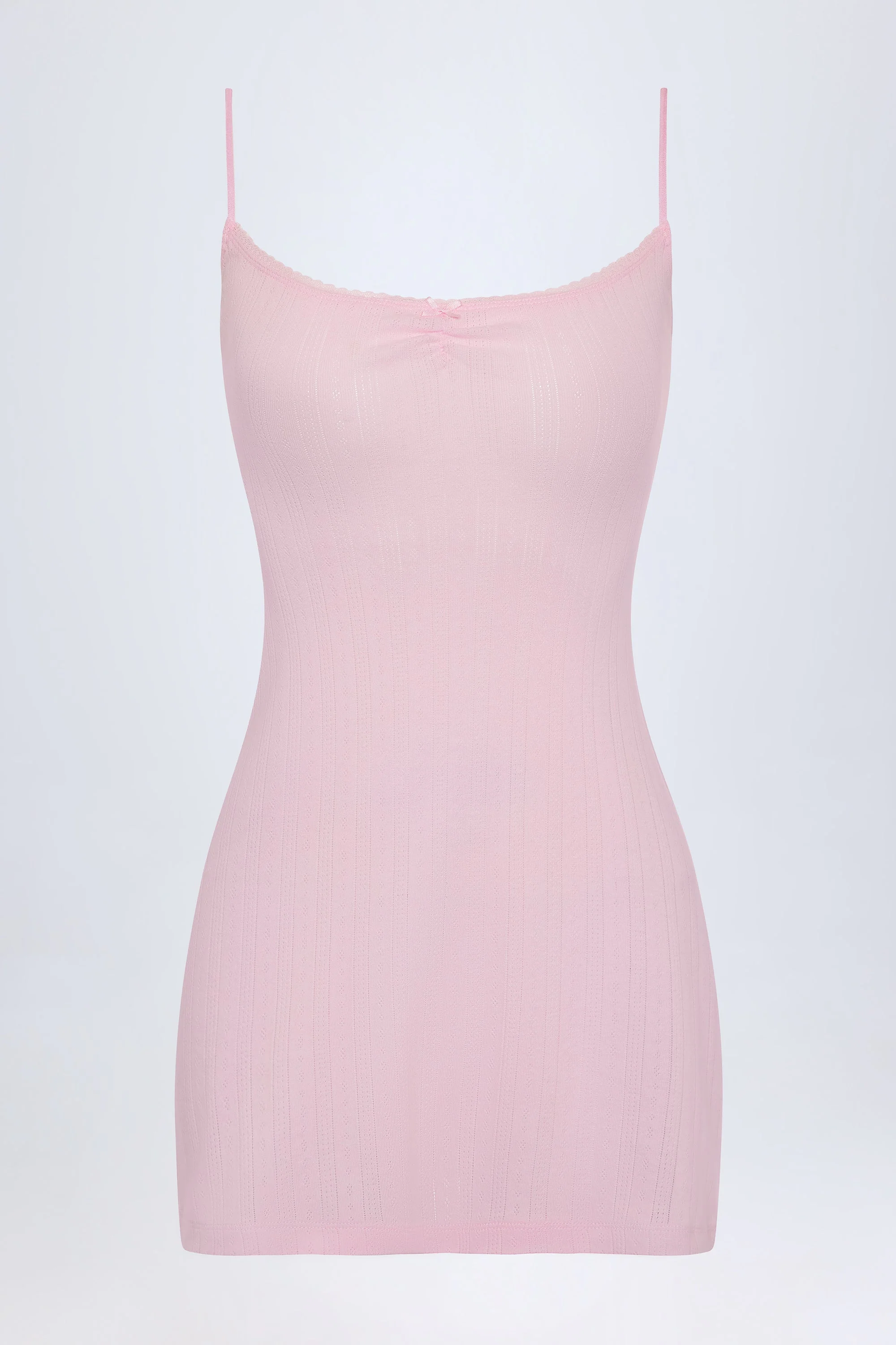 Pointelle Ruched A-Line Mini Dress in Baby Pink