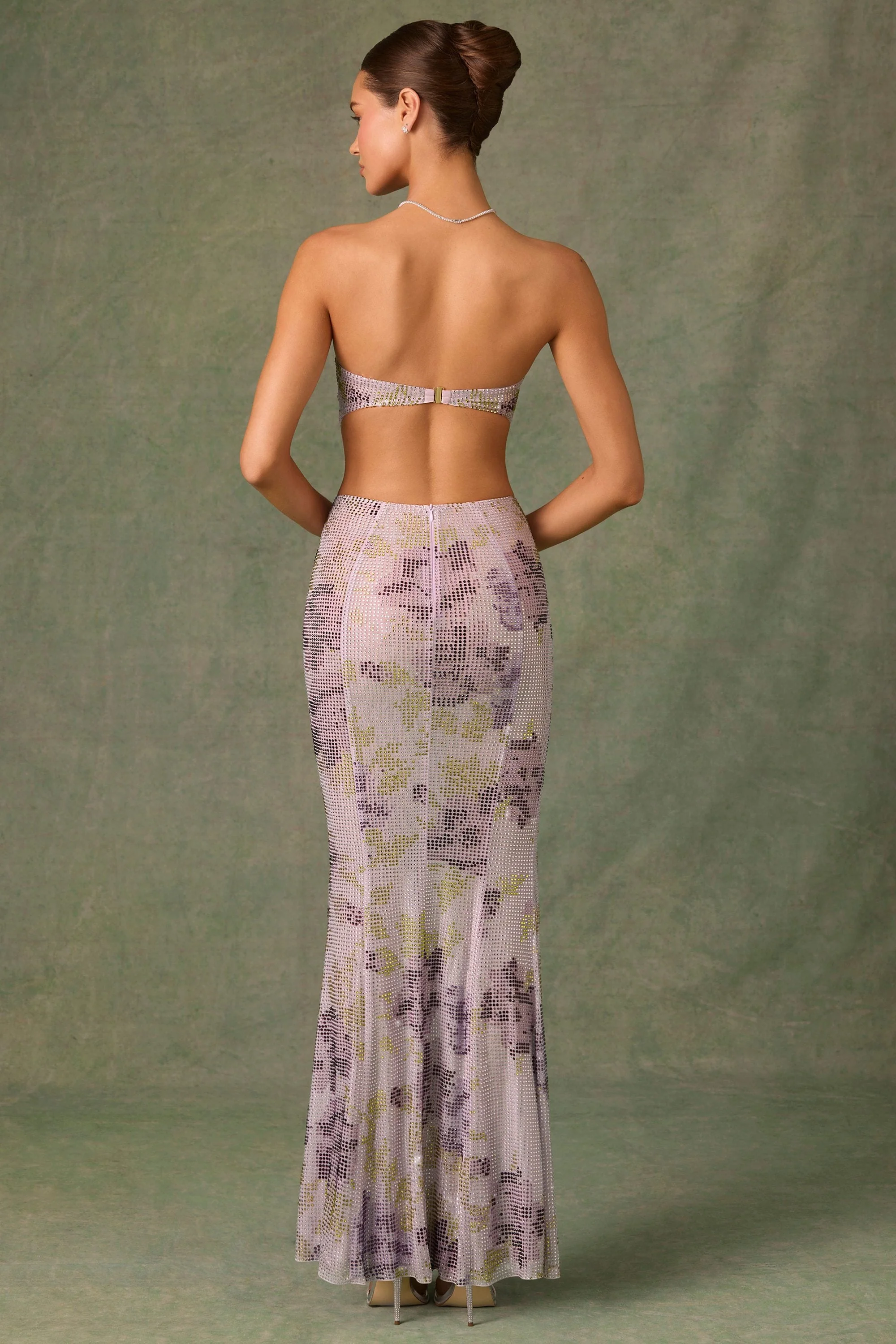 Embellished Cut-Out Fishtail Maxi Dress in Lilac Hotfix