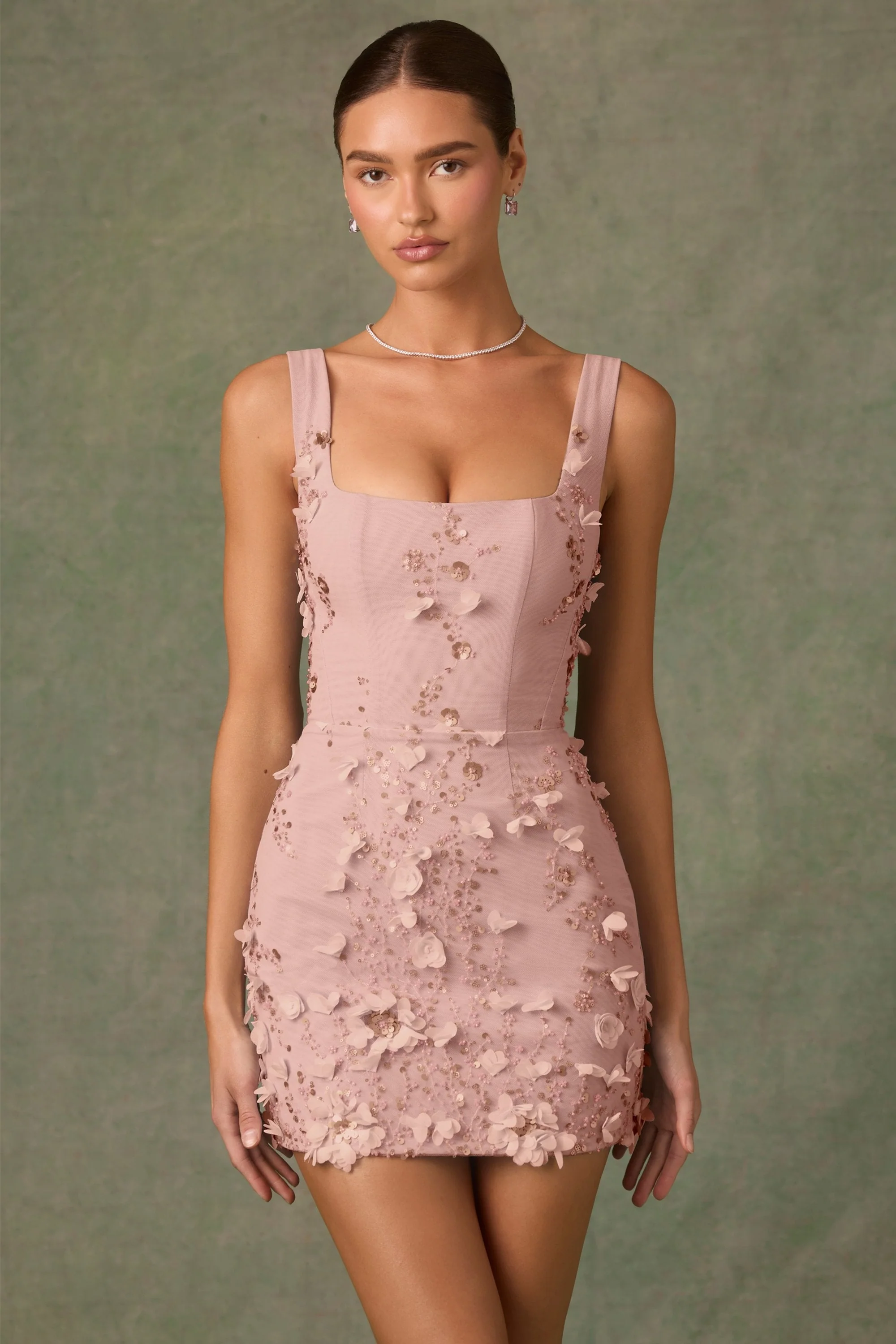 Embellished Corset Mini Dress in Dusty Rose