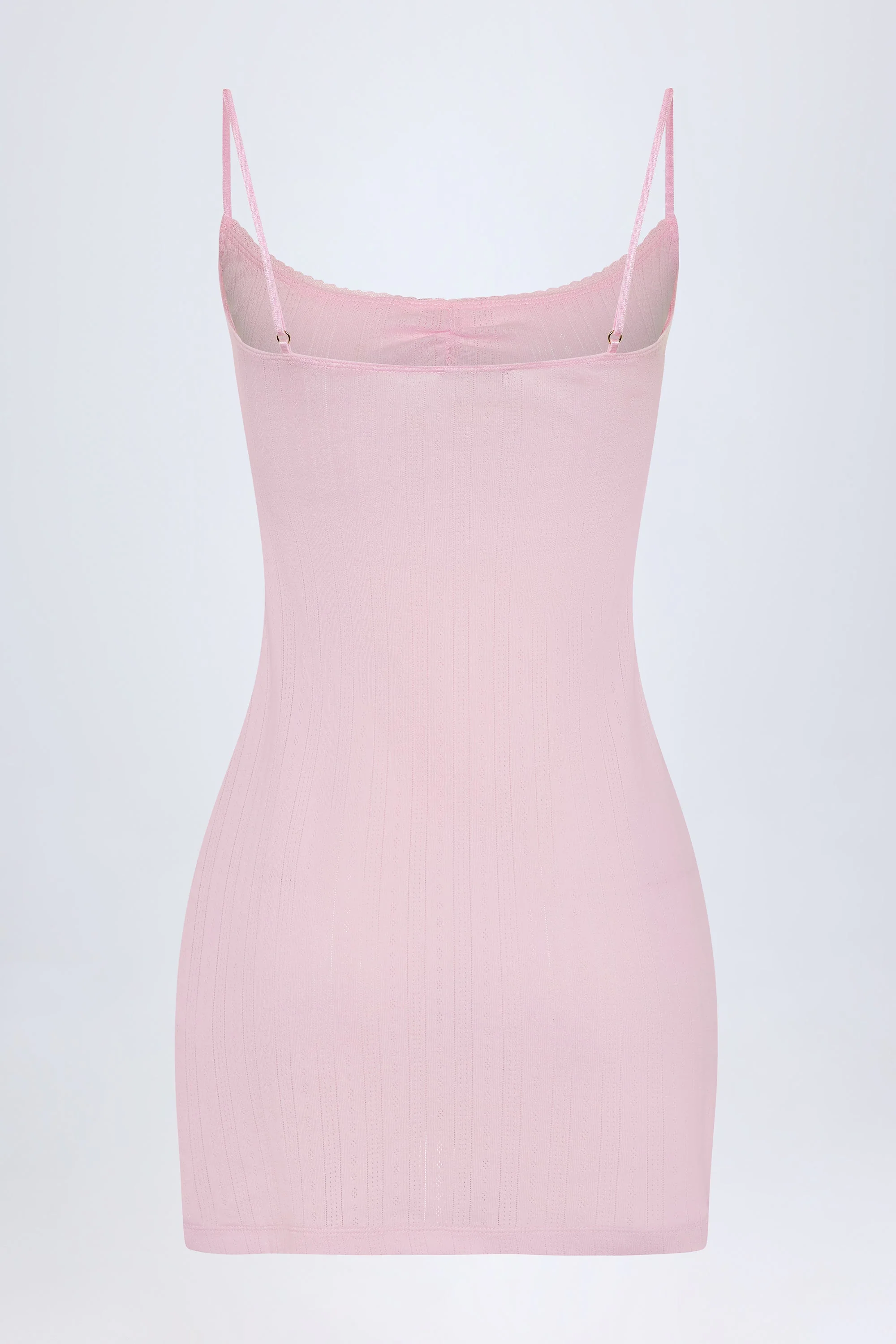 Pointelle Ruched A-Line Mini Dress in Baby Pink