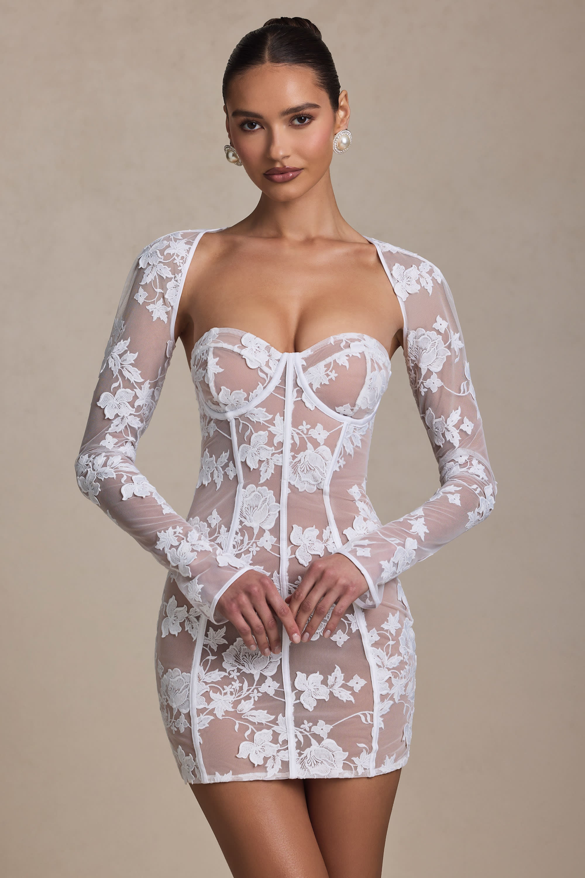 Lace-Detail Corset Mini Dress in White