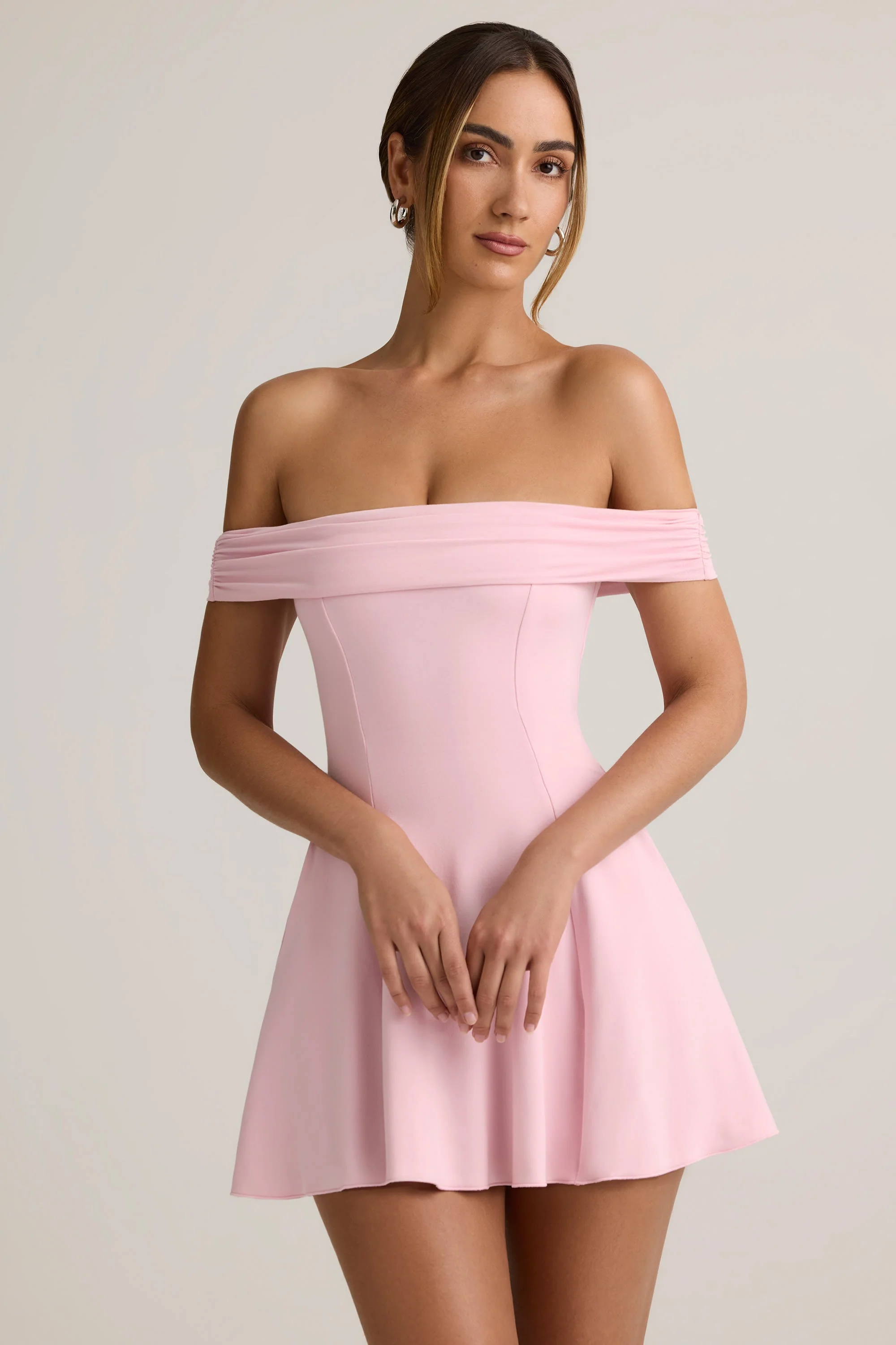 Modal Off-Shoulder A-Line Mini Dress in Baby Pink