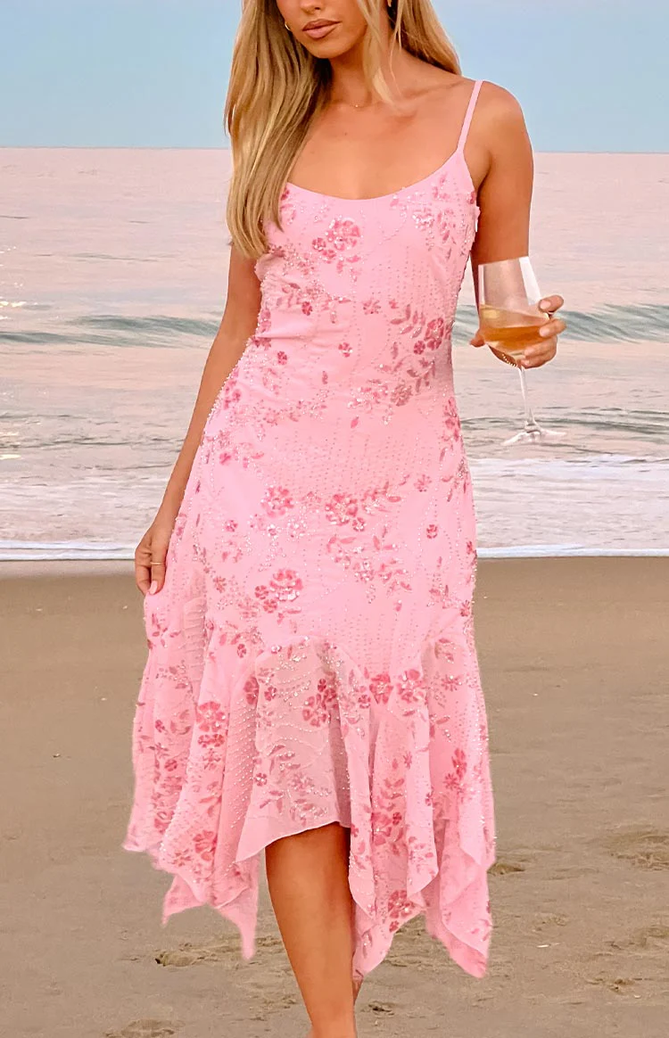 Another World Pink Sequin Midi Dress