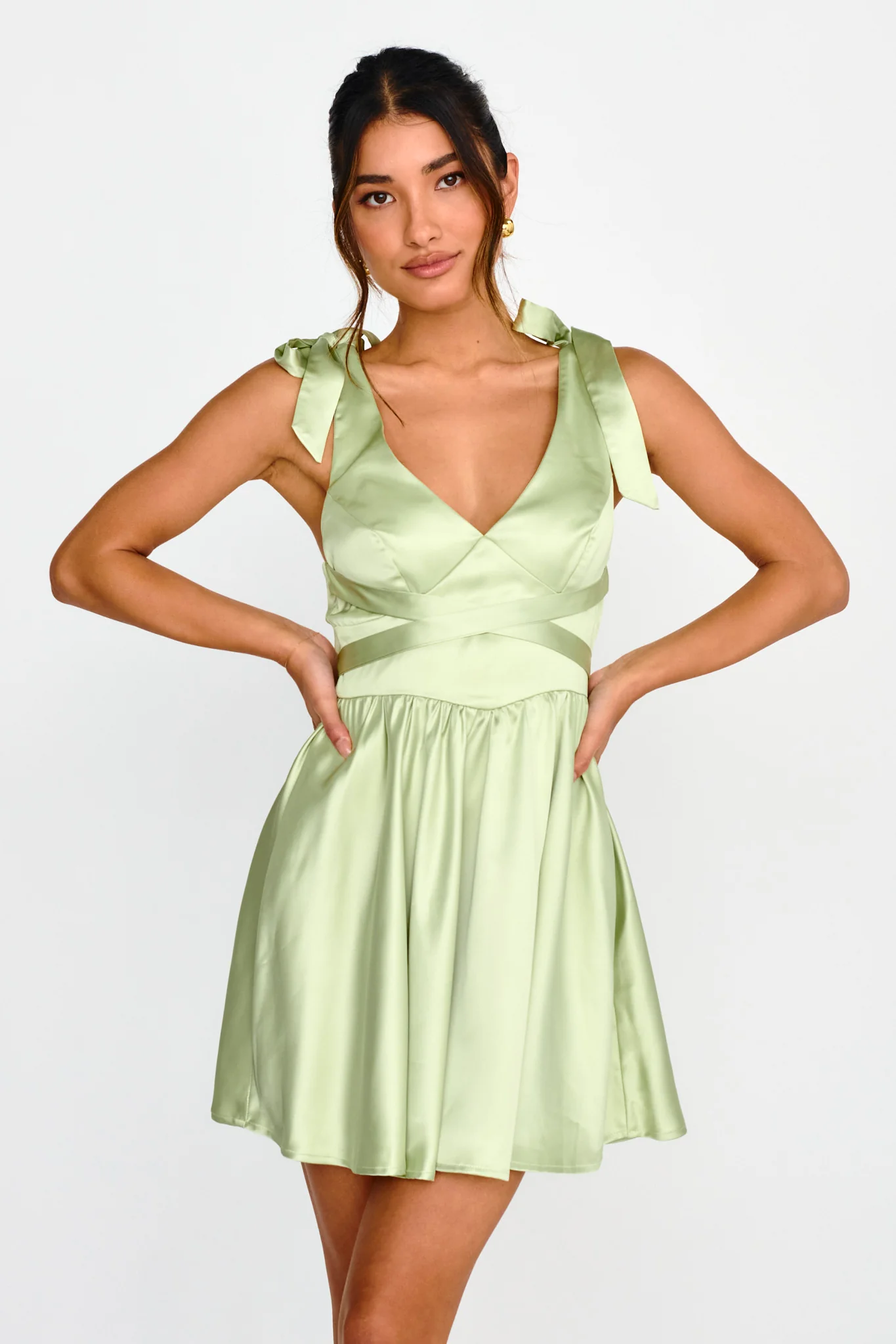 Majesty Tied Shoulder Mini Dress Lime