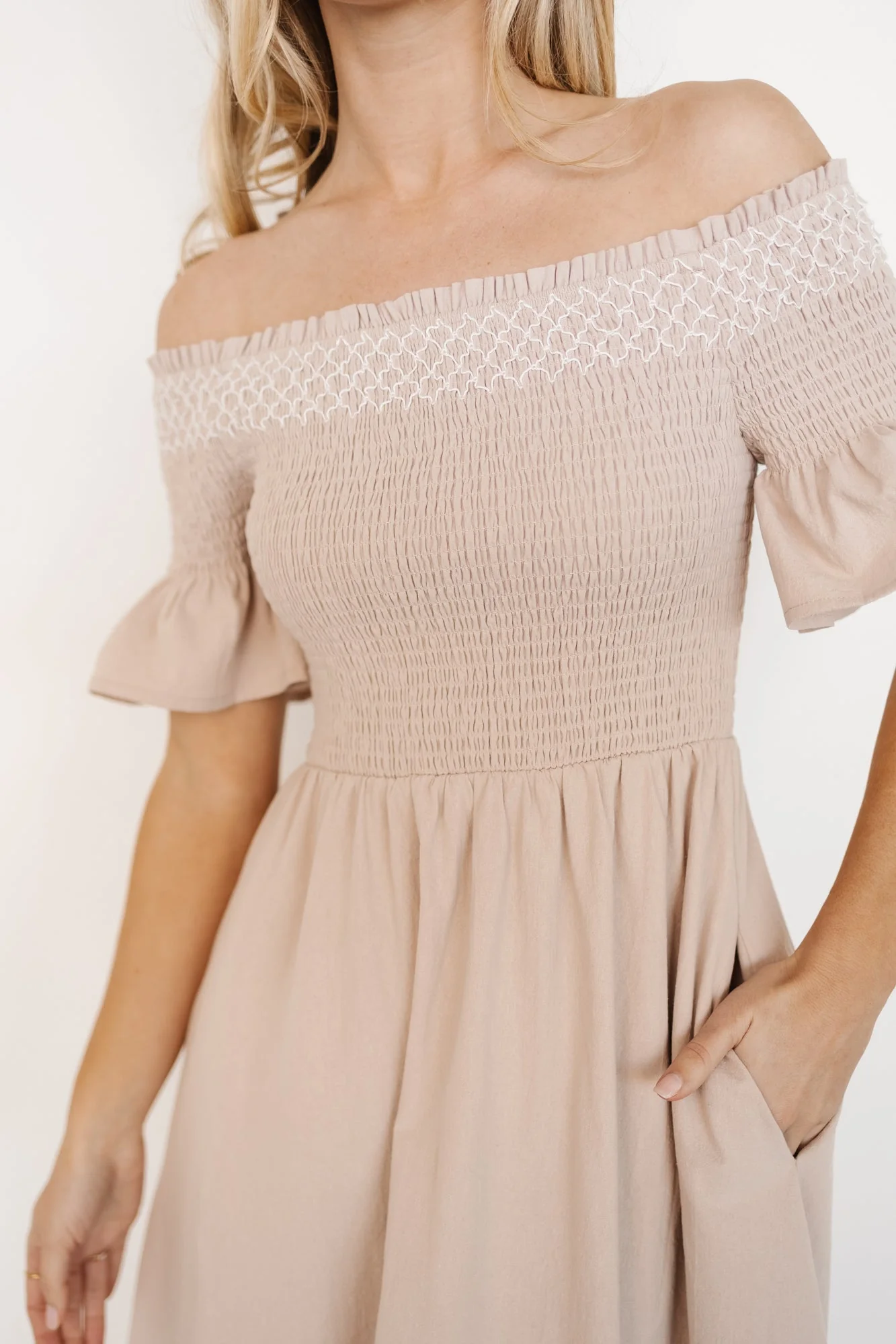 Jodi Off Shoulder Dress | Natural