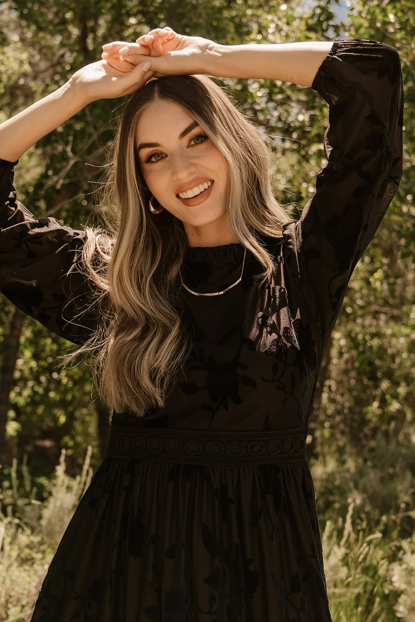 Christine Velvet Embossed Midi Dress | Black