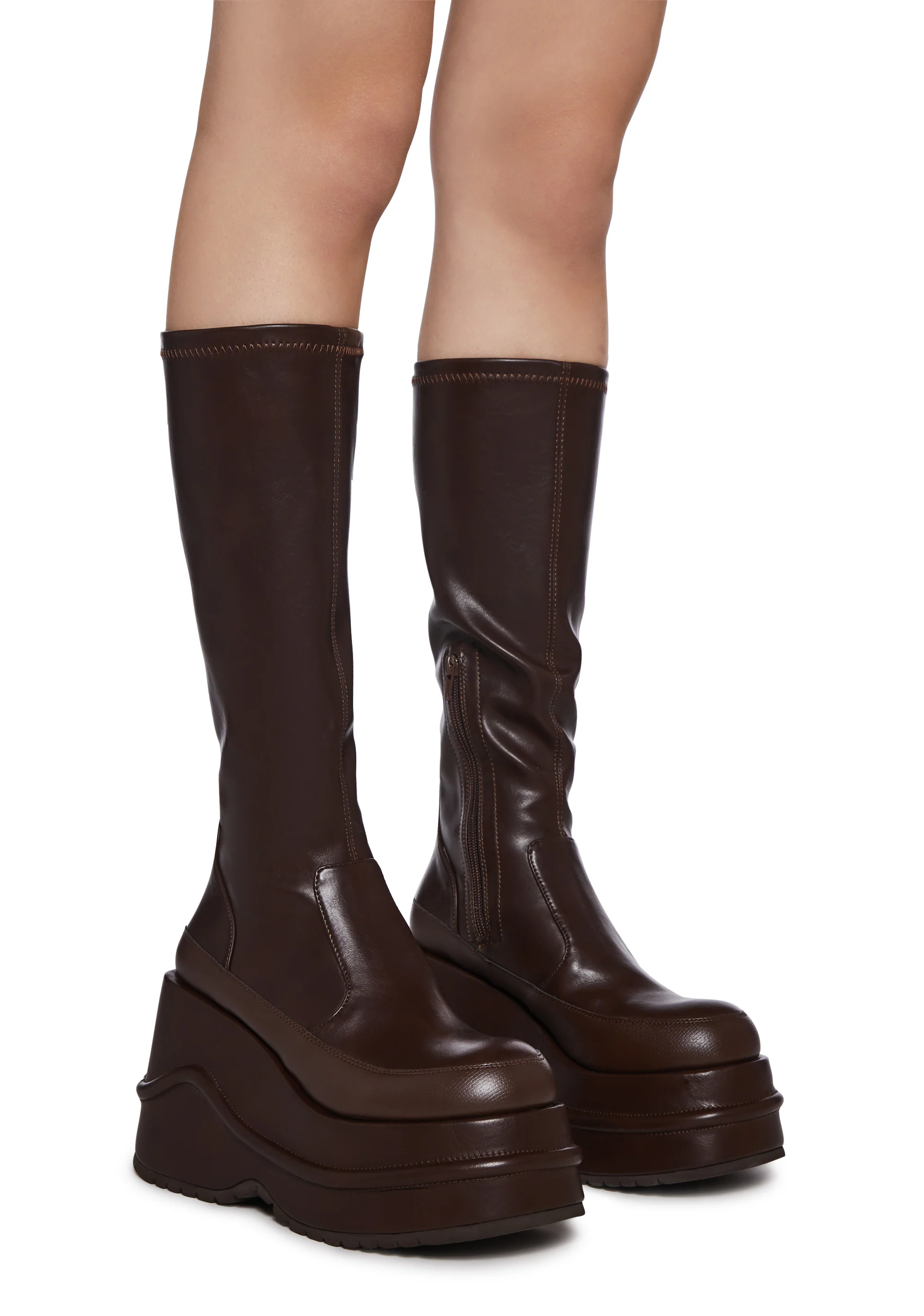 New Fans Wedge Stretch Boots - Brown