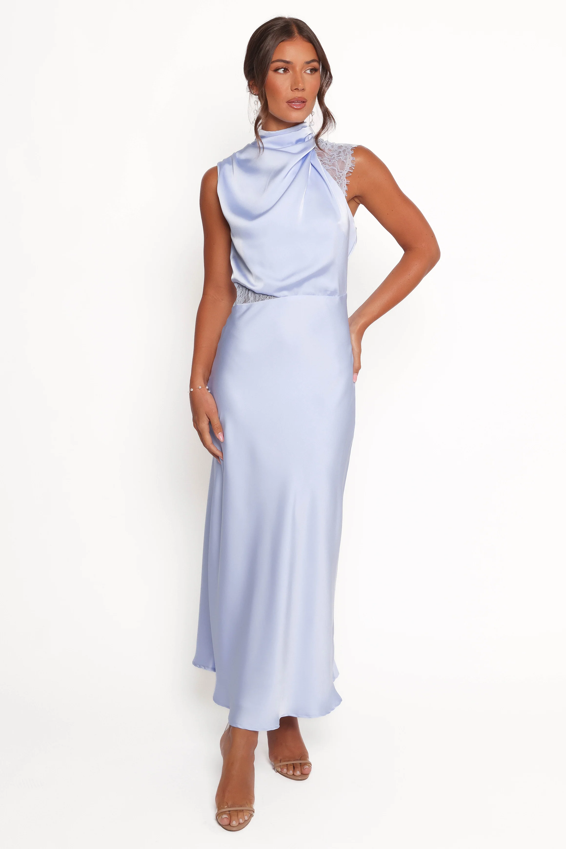 Anabelle Halter Neck Lace Maxi Dress - Baby Blue