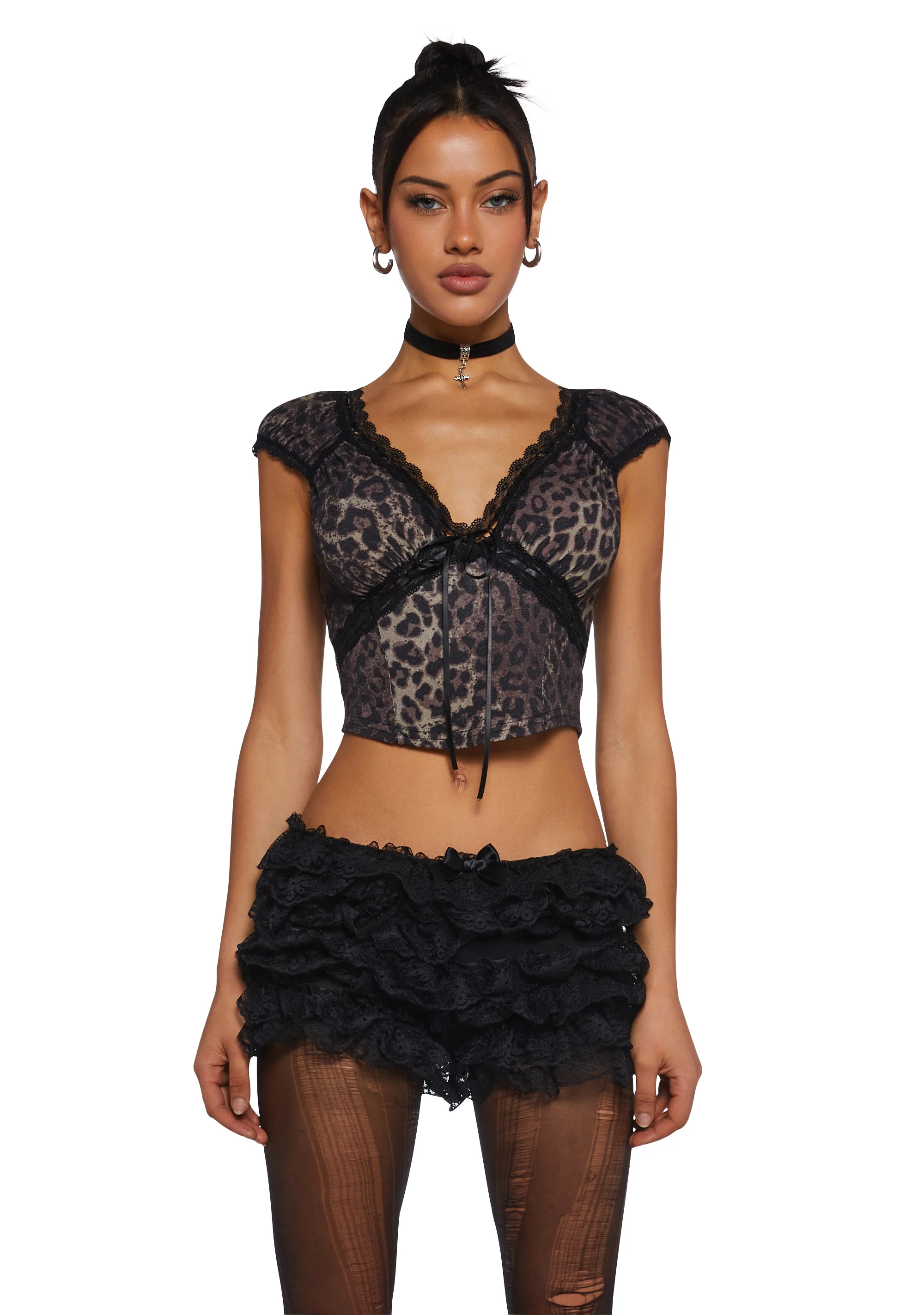 Queen Of Spring Lace Trim Top - Leopard