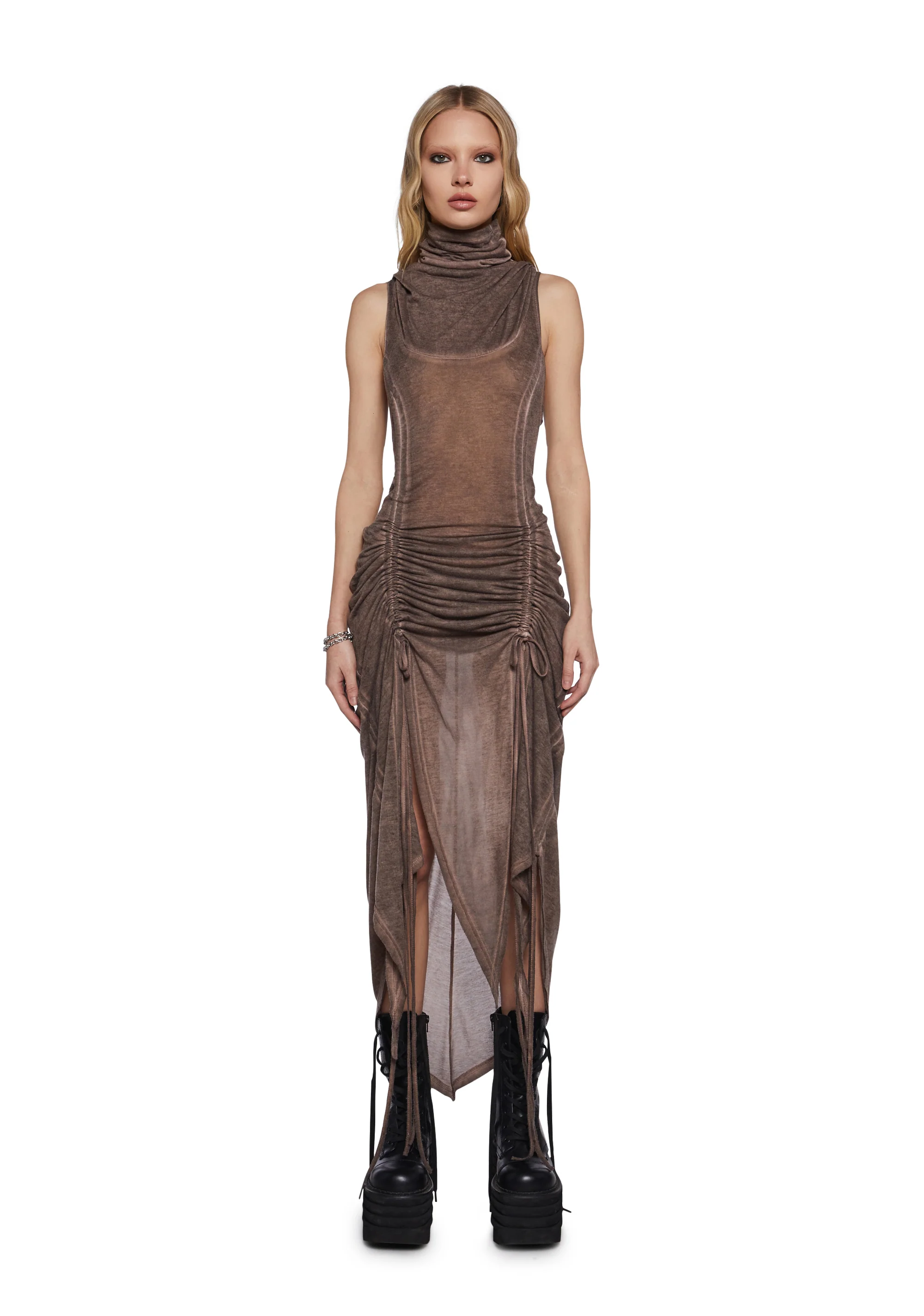Tempo Ruched Harness Dress - Brown