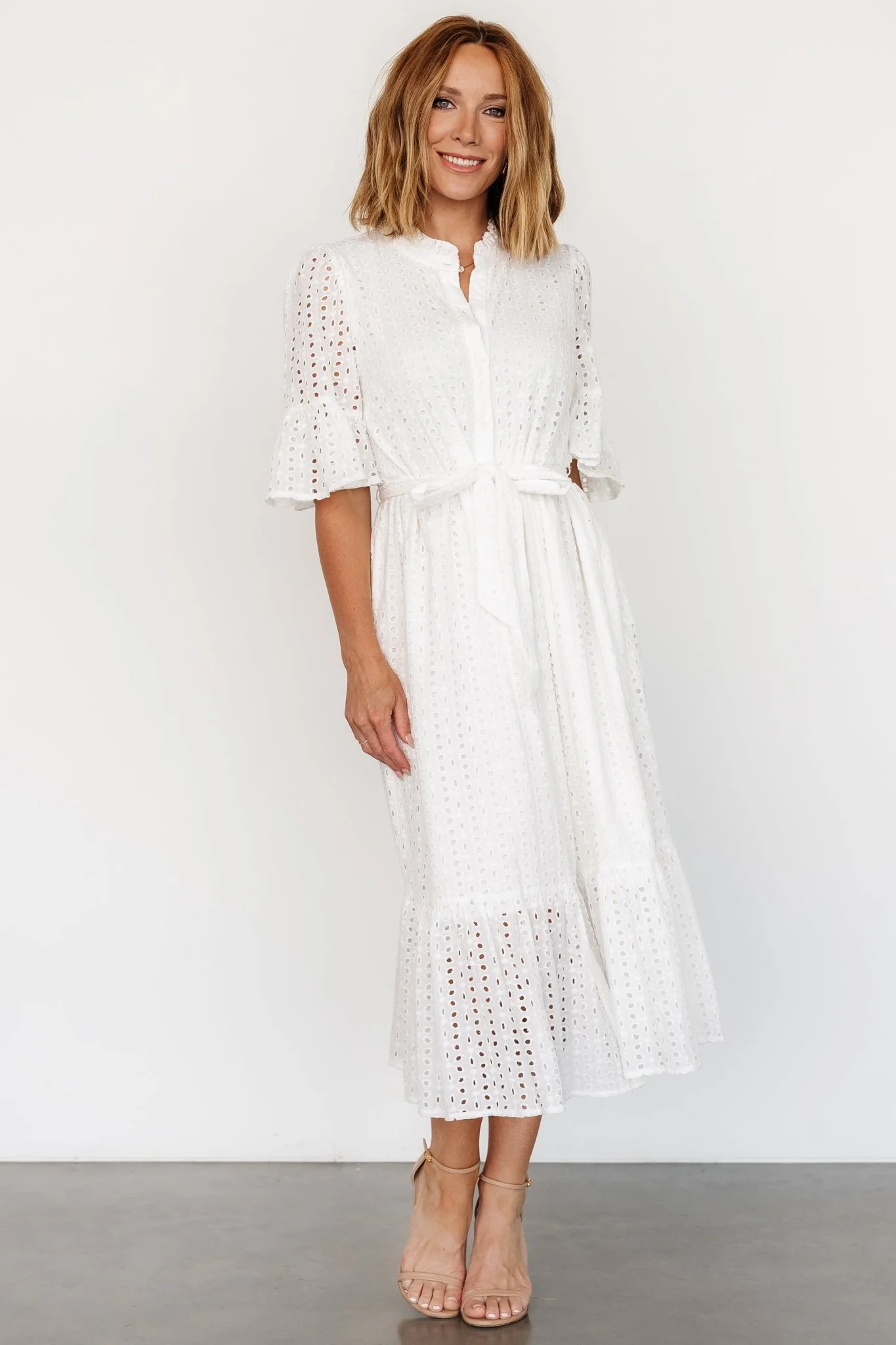 Virginia Eyelet Midi Dress | Off White