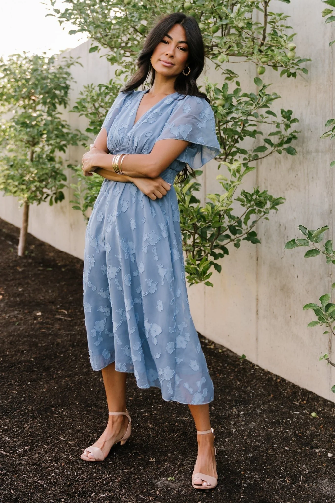 June Smocked Midi Dress | Blue