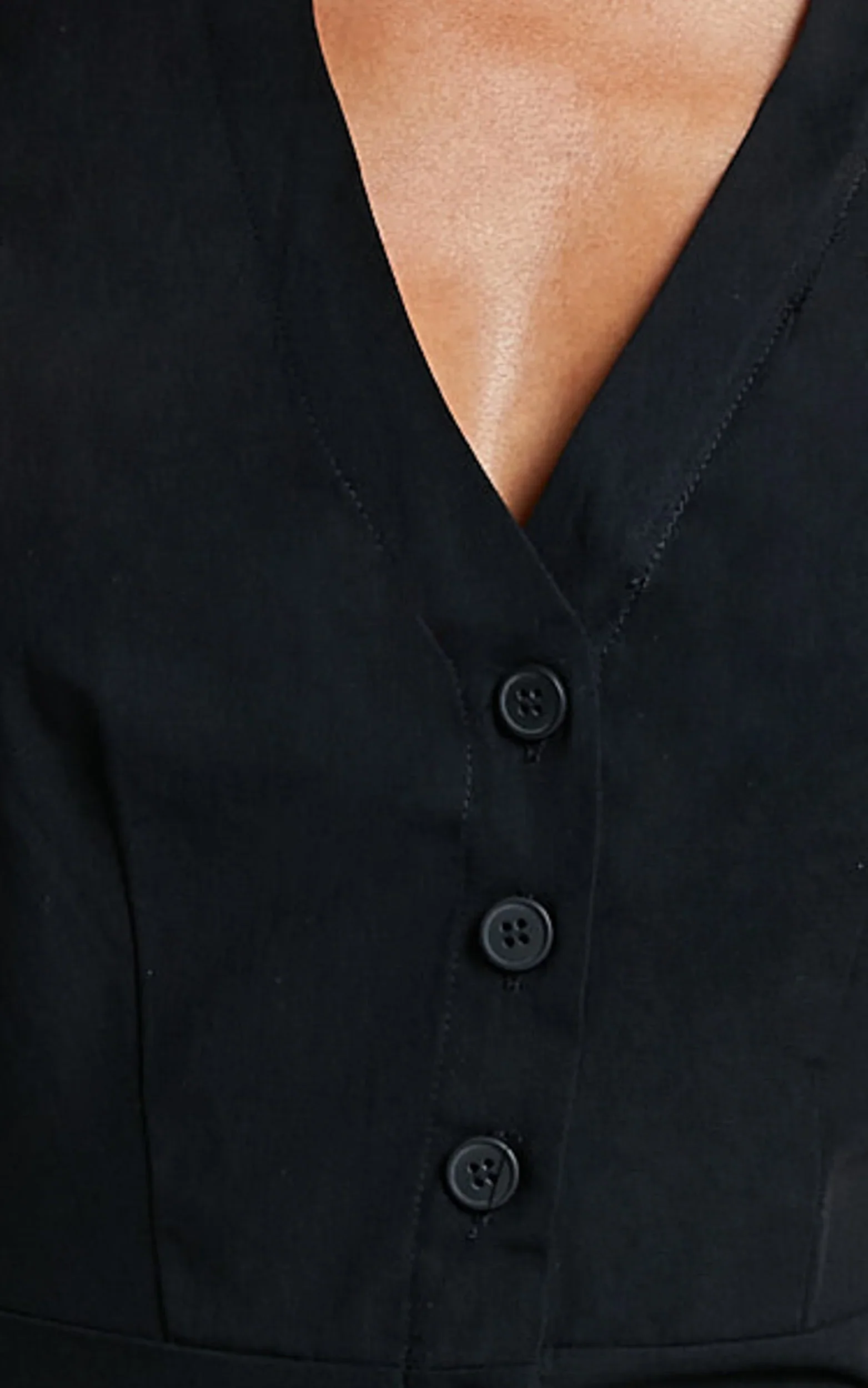 Sahar Mini Dress Flutter Sleeve Button Through Dress in Black