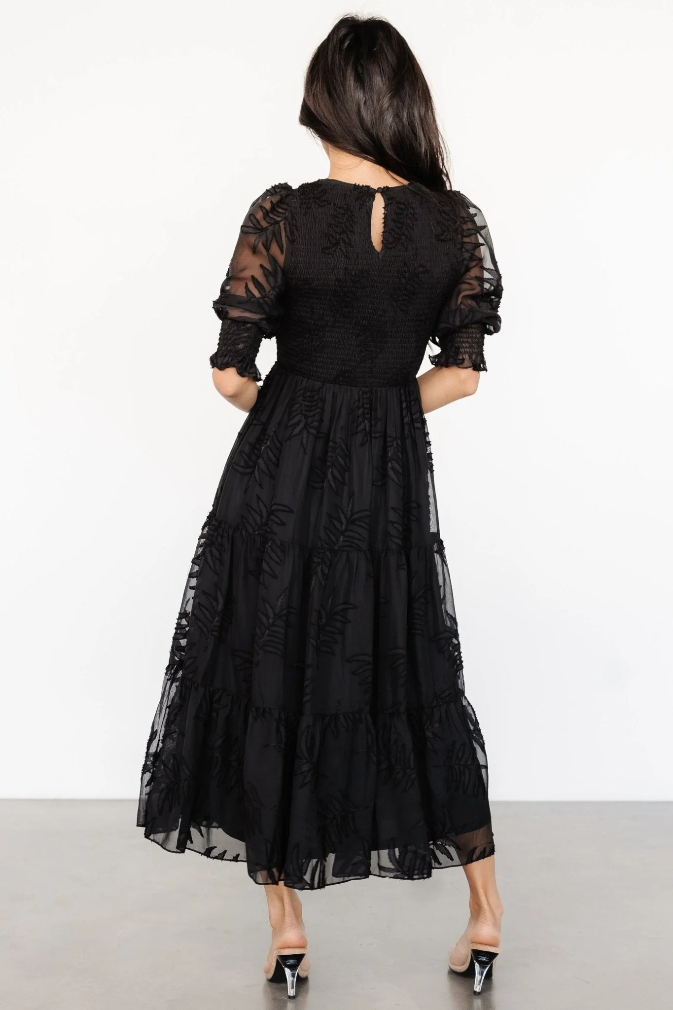 Nellie Smocked Midi Dress | Black