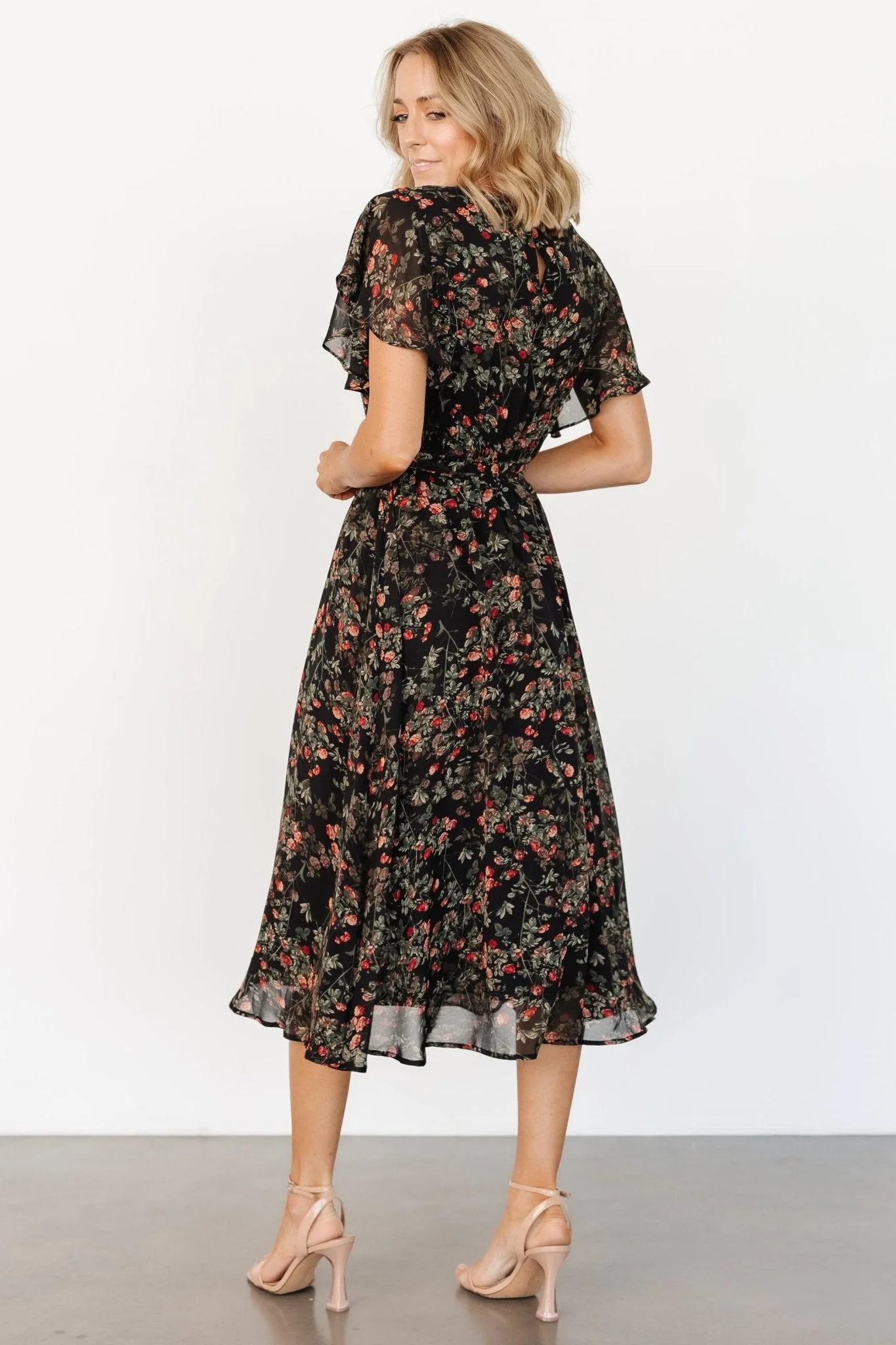 Laurel Midi Dress | Black + Red Floral