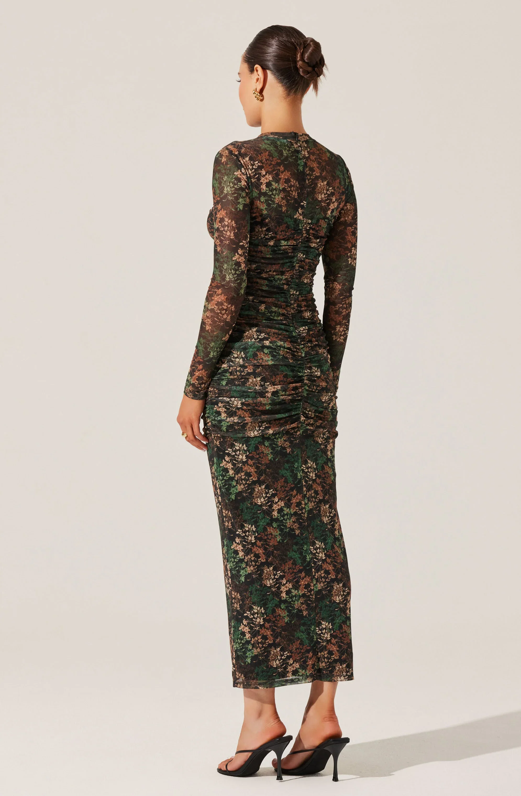 Mesh Sweetheart Ruched Maxi Dress